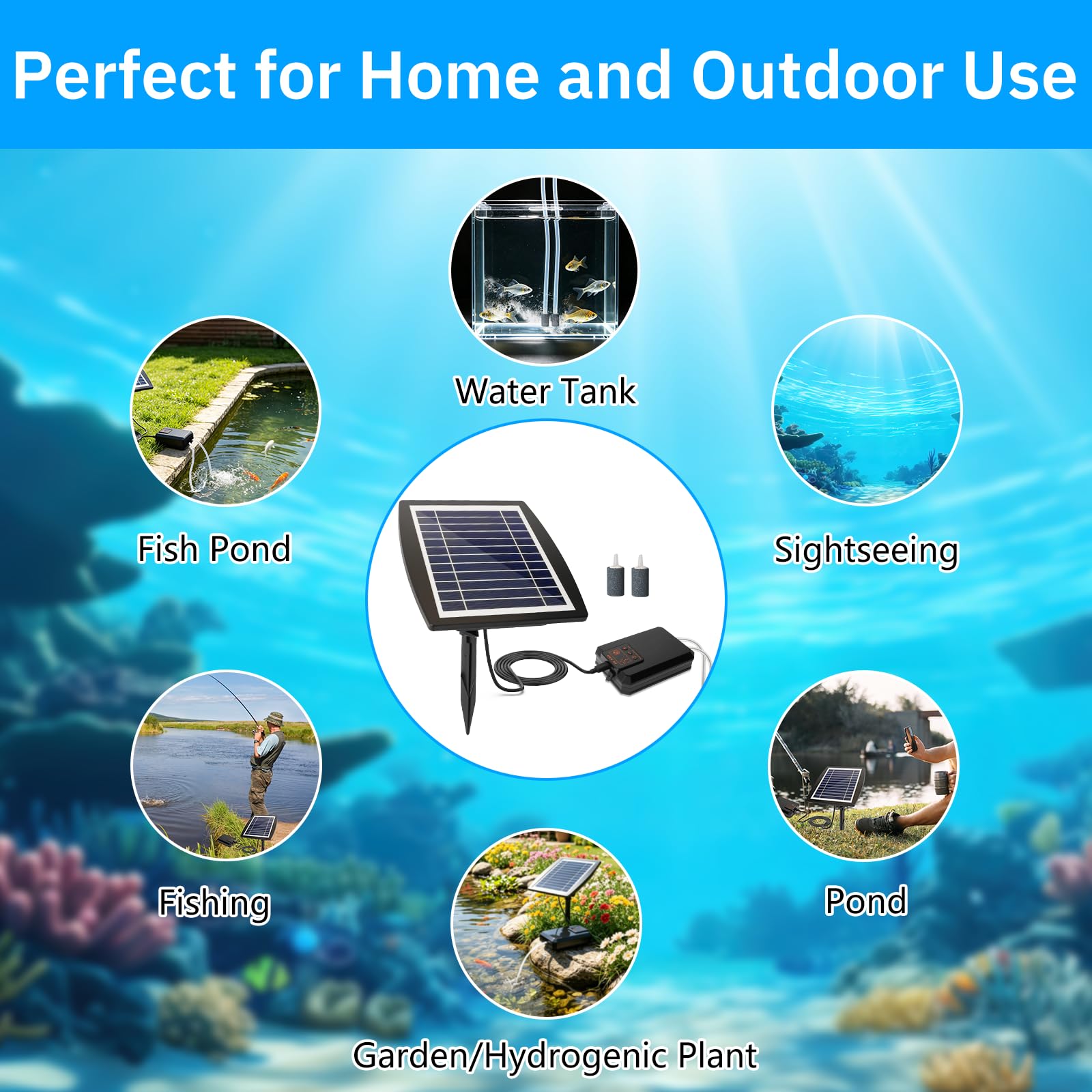 Aeratore solare per laghetto, Pompa di Ossigeno Solare, 3 W, Tubo da 3 M, IPX5, Silenziosa, per Laghetti da Giardino, Cisterna Idroponica, Acquario, Laghetto per Pesci