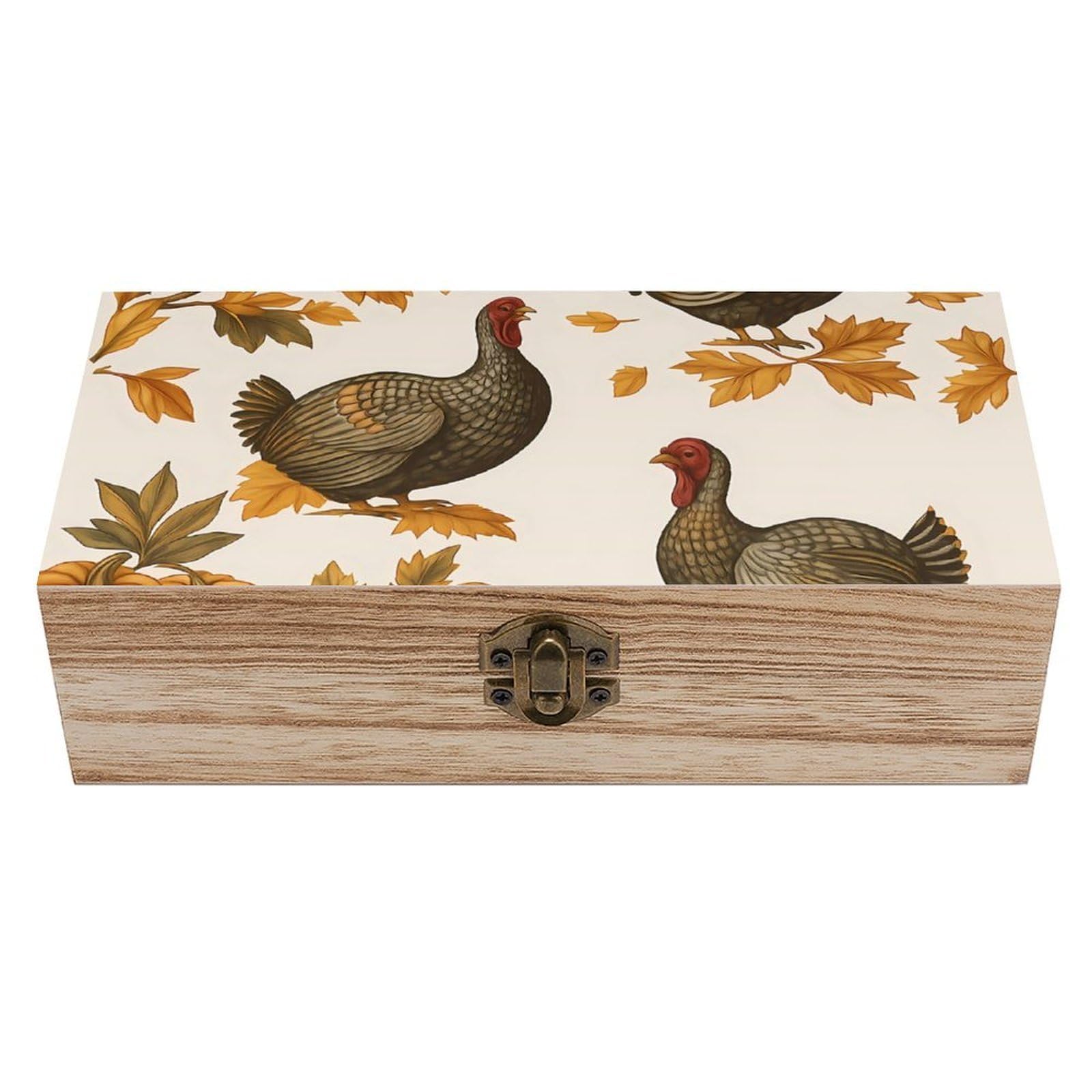 HLBSDM Vintage Autumn Turkeys & Leaves Retro Wooden Storage Box Jewelry Art Gift Boxs Decorative Keepsake Boxes