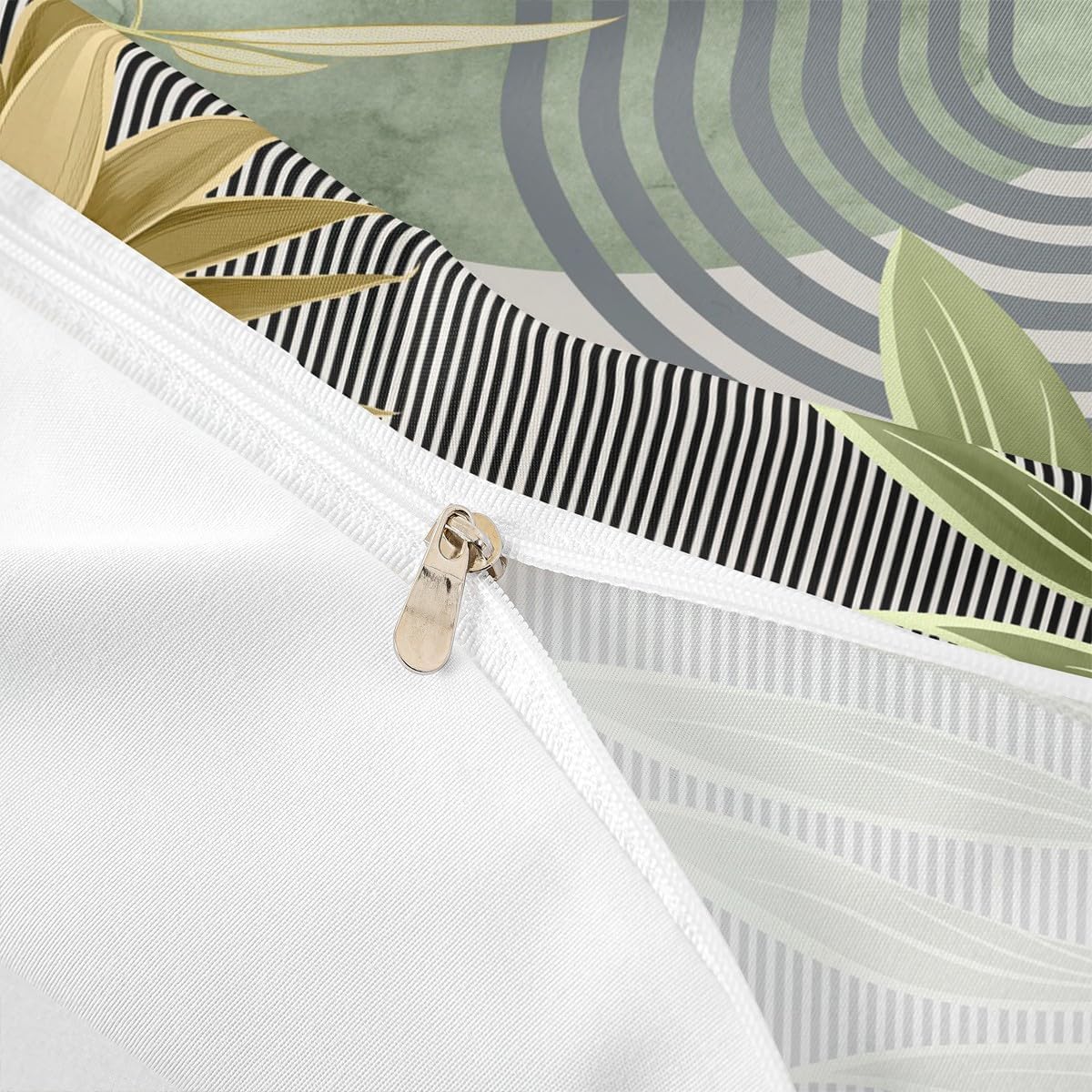 Erosebridal Mid Century Boho Comforter Cover Queen Size Modern Geometric Duvet Cover,Minimalist Bedding Set Abstract Retro Sun Aesthetic Arch Curve Leaves Bed Set,Green Gold - Image 5