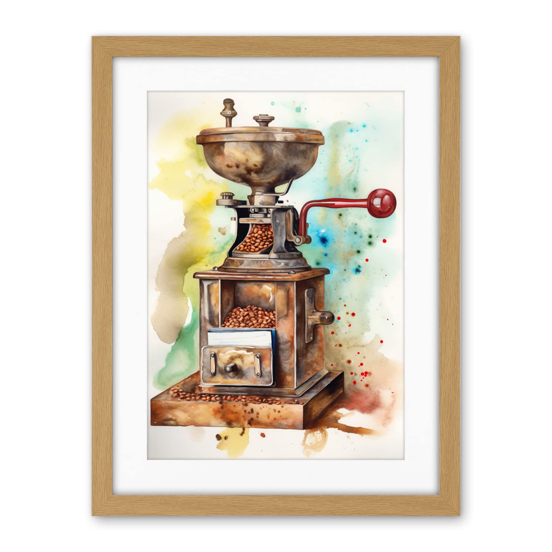 Artery8 Vintage Coffee Grinder Modern Watercolour Painting Modern Watercolour Painting Artwork Framed Wall Art Print 18X24 Inch