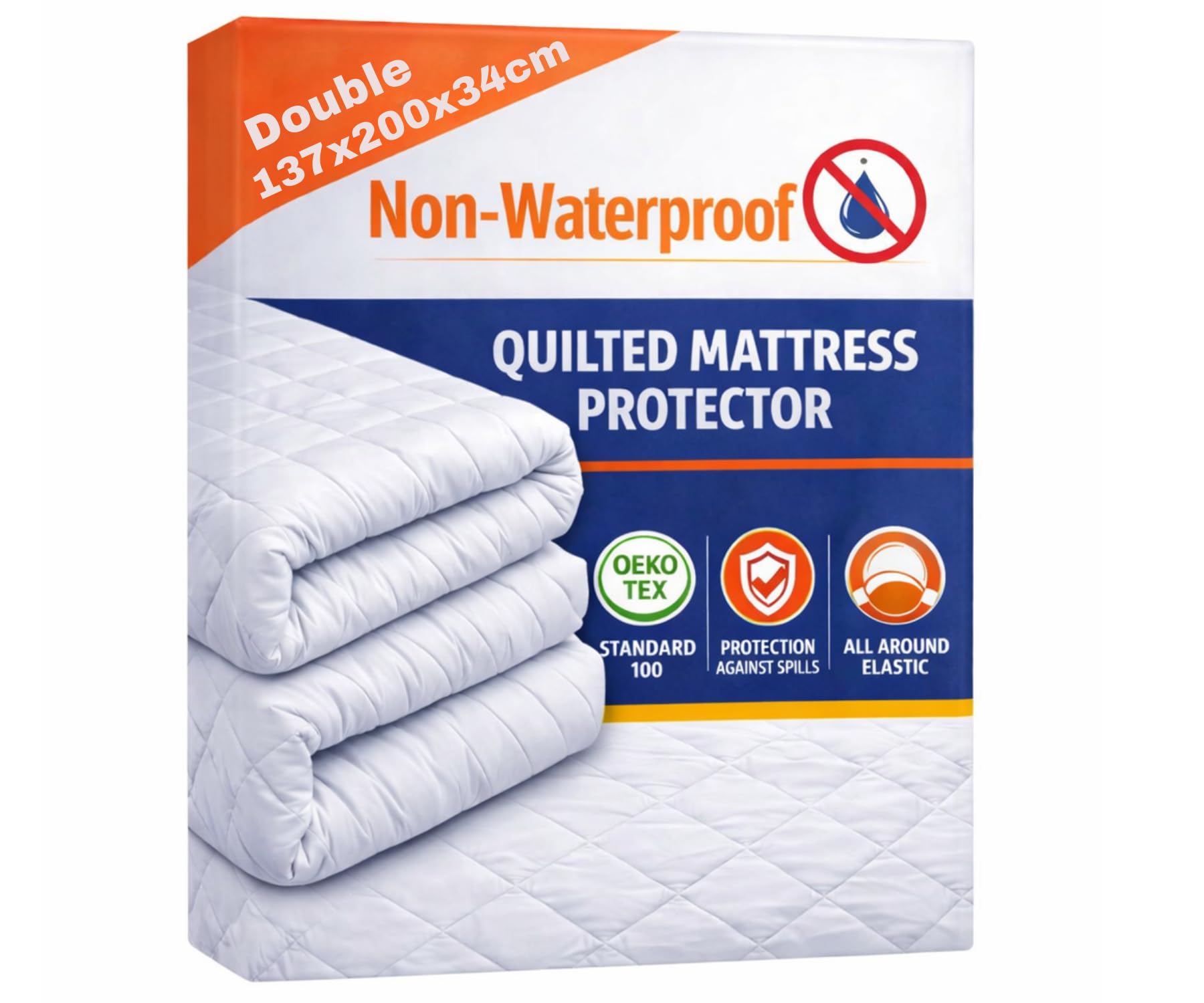 Symphony Textiles Uk White Luxury Quilted Mattress Protector Double Bed 34Cm Extra Deep,100% Microfiber Quilted Double Mattress Protector, Hotel Quality Fitted Stretch Skirt Mattress Cover Super Soft (137X200cm)