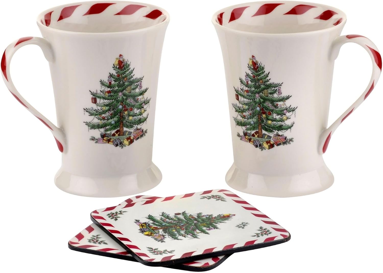 White Ceramic Christmas Tree Peppermint Mug and Coaster Set