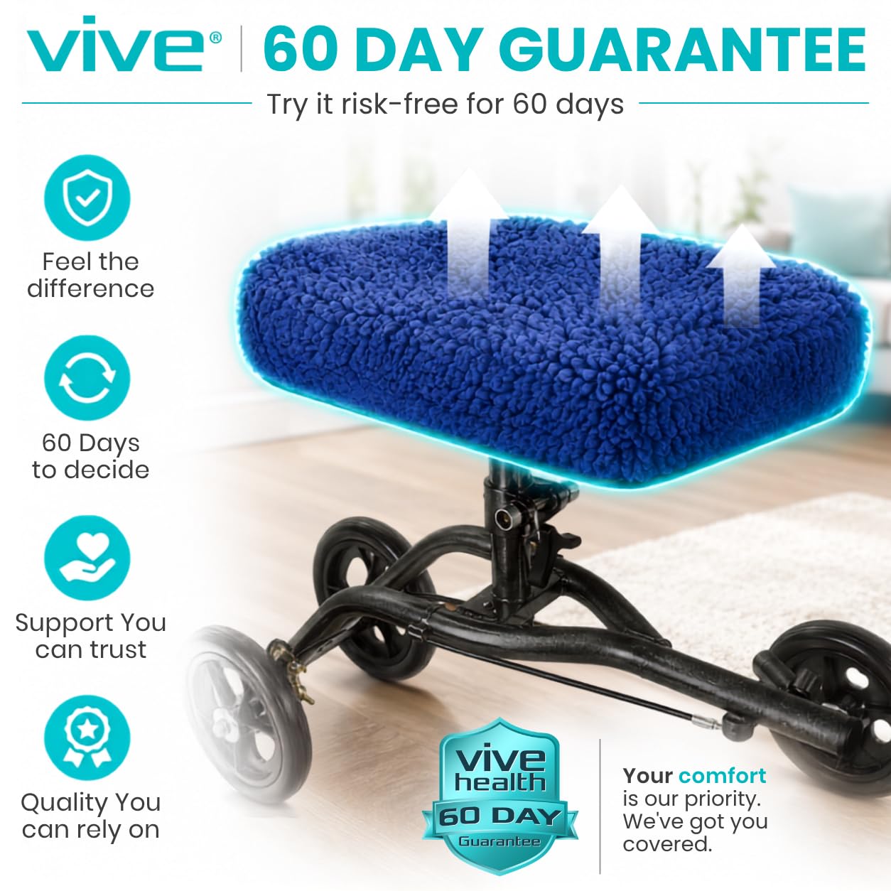 Vive Mobility Rodillera - Cojín de espuma viscoelástica de felpa de piel de oveja artificial, accesorios de rodillera, accesorios acolchados, el cochecito de piernas mejora la comodidad durante