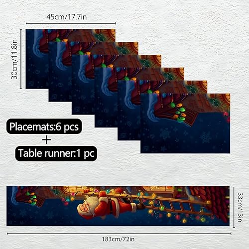 Miniatura 98 de Juego de manteles individuales y camino de mesa de muñeco de nieve y árbol de Navidad, 7 piezas (1 camino de mesa + 6 manteles individuales), diseño