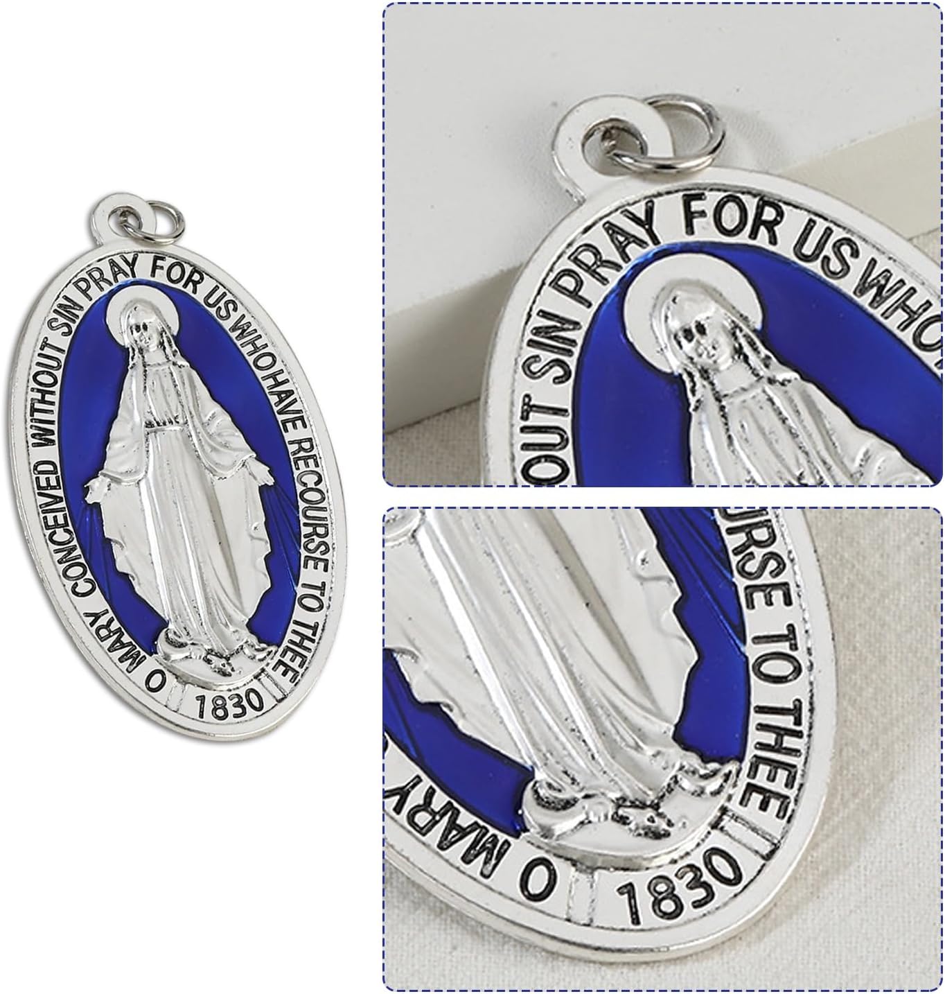 Extra Large Medal Silver-Plated Pendant, Medalla de la Virgen Milagrosa Catholic Charms Fit Gifts, Medalla Milagrosa Catolica Virgin Mary Pendant,3.5 Inch - Image 6