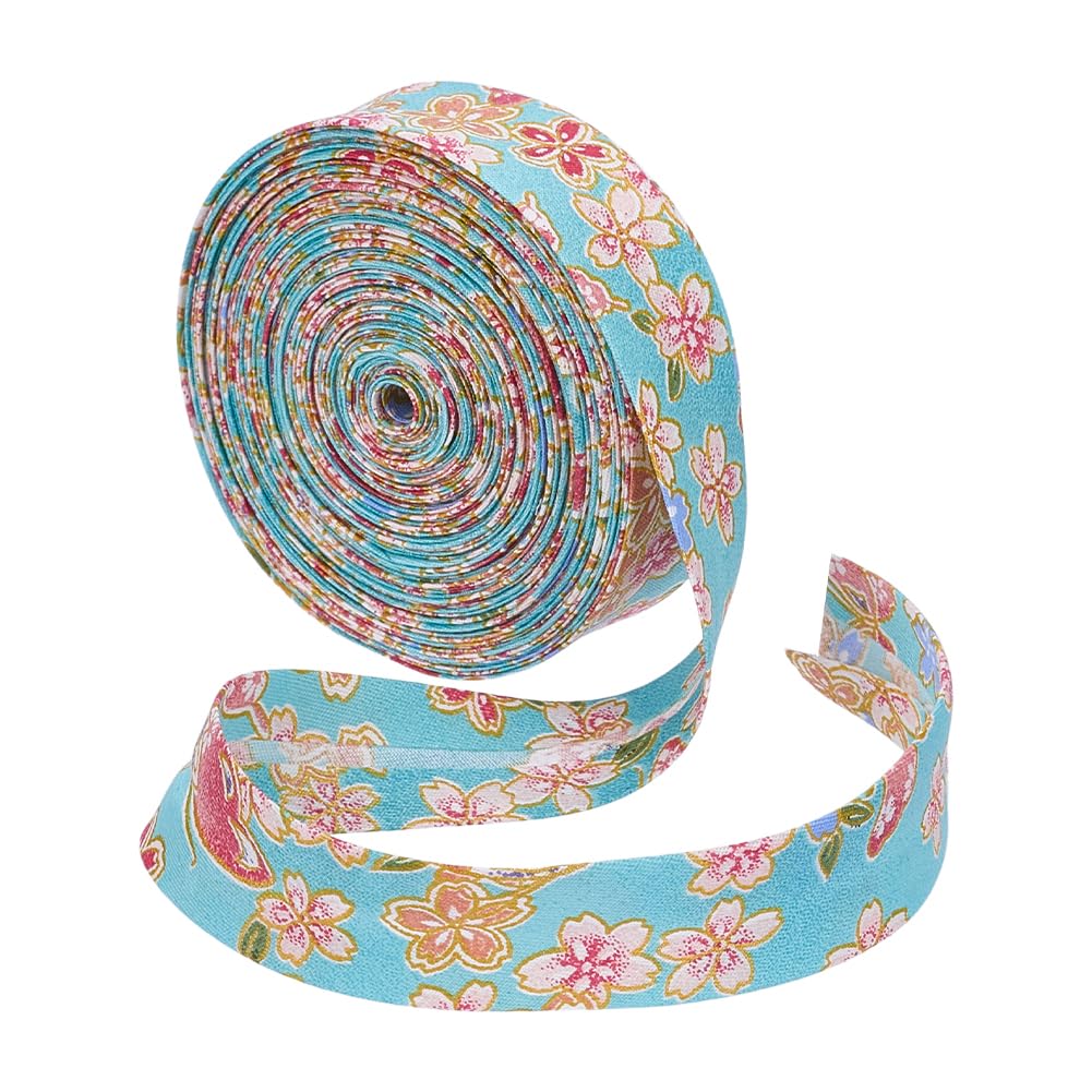 FINGERINSPIRE 10m Cotton Flower Ribbon 21mm Sky Blue Floral Printed Ribbon Flower Pattern Decorative Ribbons for DIY Crafts Sew on Binding Edge Fabric Sewing Clothing Gift Wrapping