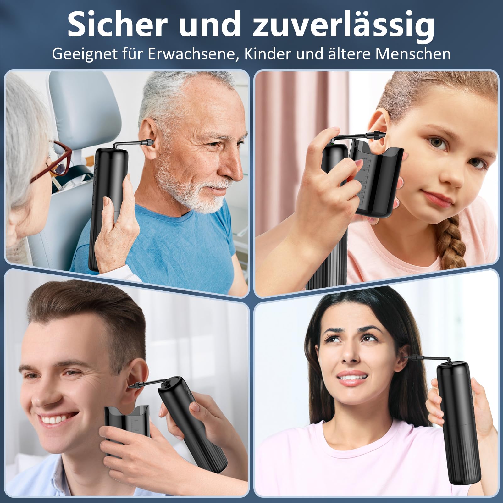 Ohrenschmalz Entferner, Ohrreiniger Mit 4 Druckmodi, 2000 mAh Elektrischer Ohrenreiniger inkl. 10 Düsen, IPX7 Wasserdicht Ohrenspülung, Ohrendusche für Erwachsene Kinde, Schwarz