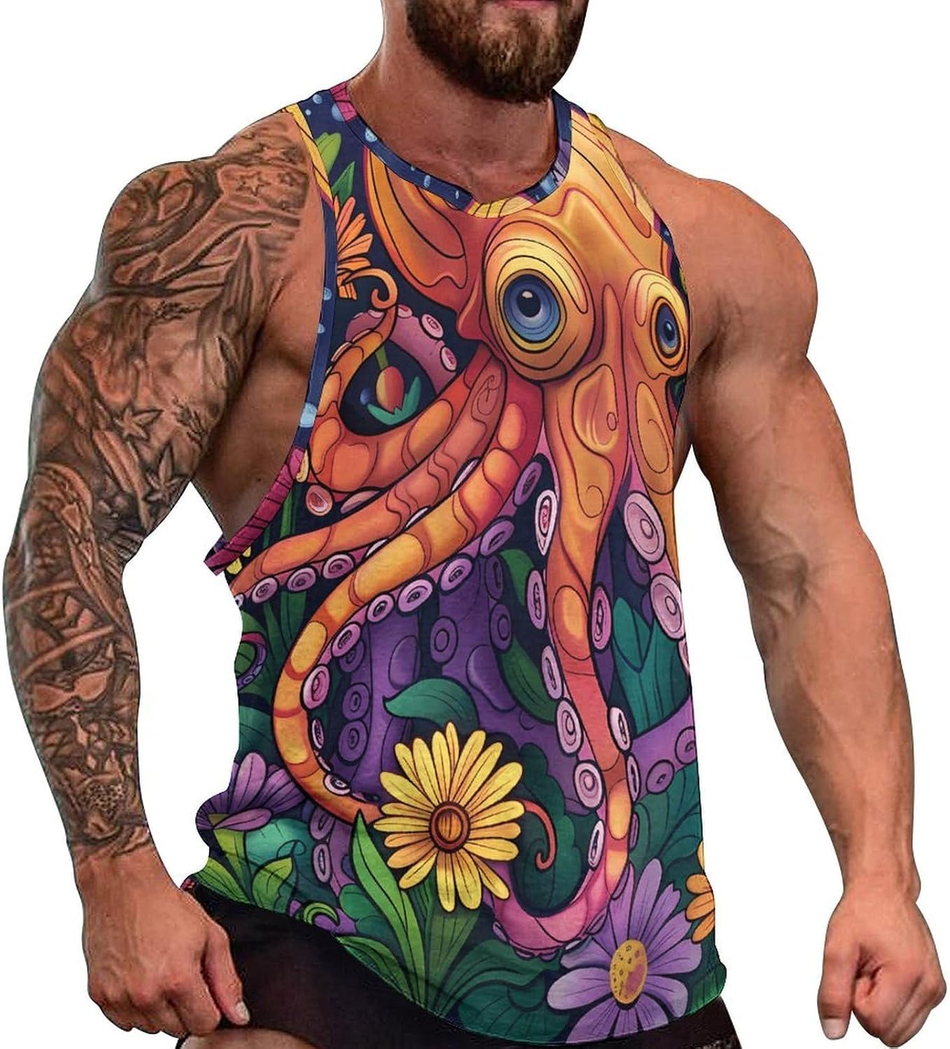Happy Octopus Men's Tank Tops Sleeveless Muscle Shirts for Men Lightweight Vest Crew Neck T-Shirts