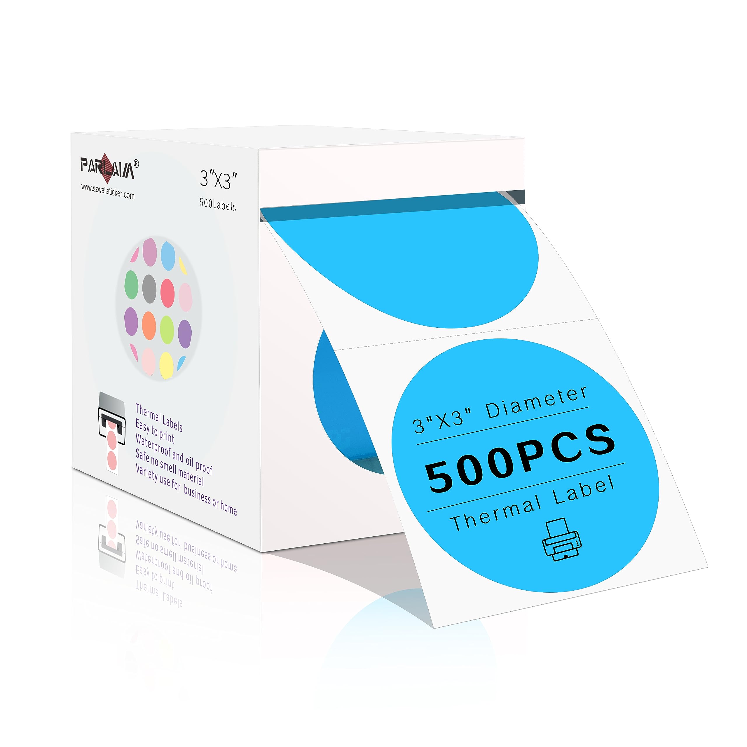 PARLAIM Etiquetas térmicas circulares de 3 pulgadas, rollo adhesivo de 500 etiquetas adhesivas rosas para código de barras, dirección, etiquetas redondas con perforación, decoración de paquetes,