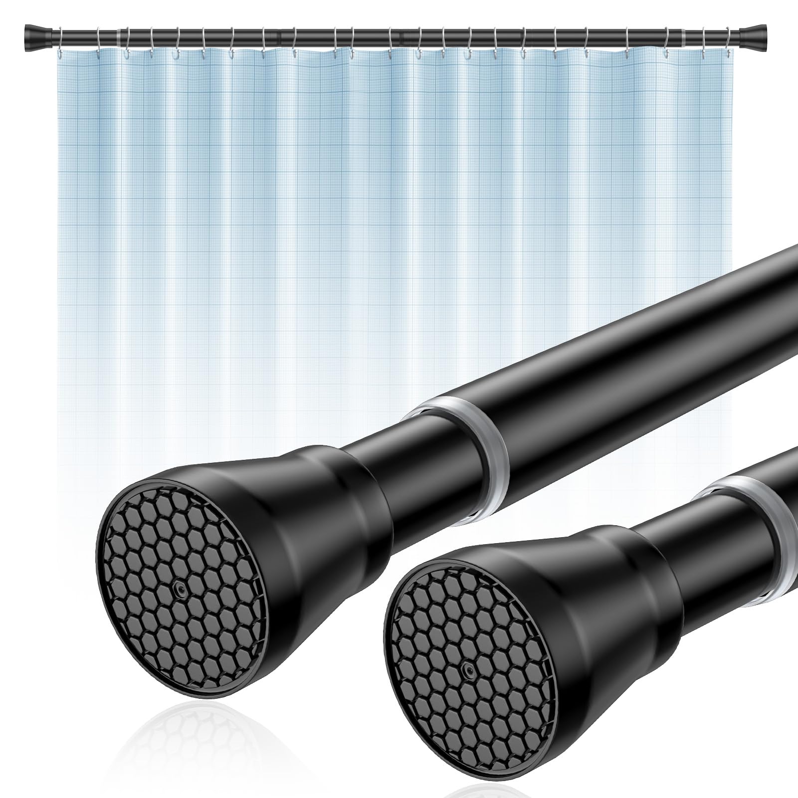 Tension Curtain Rod 45-77 Inch 2Pack Black Shower Tension Rod