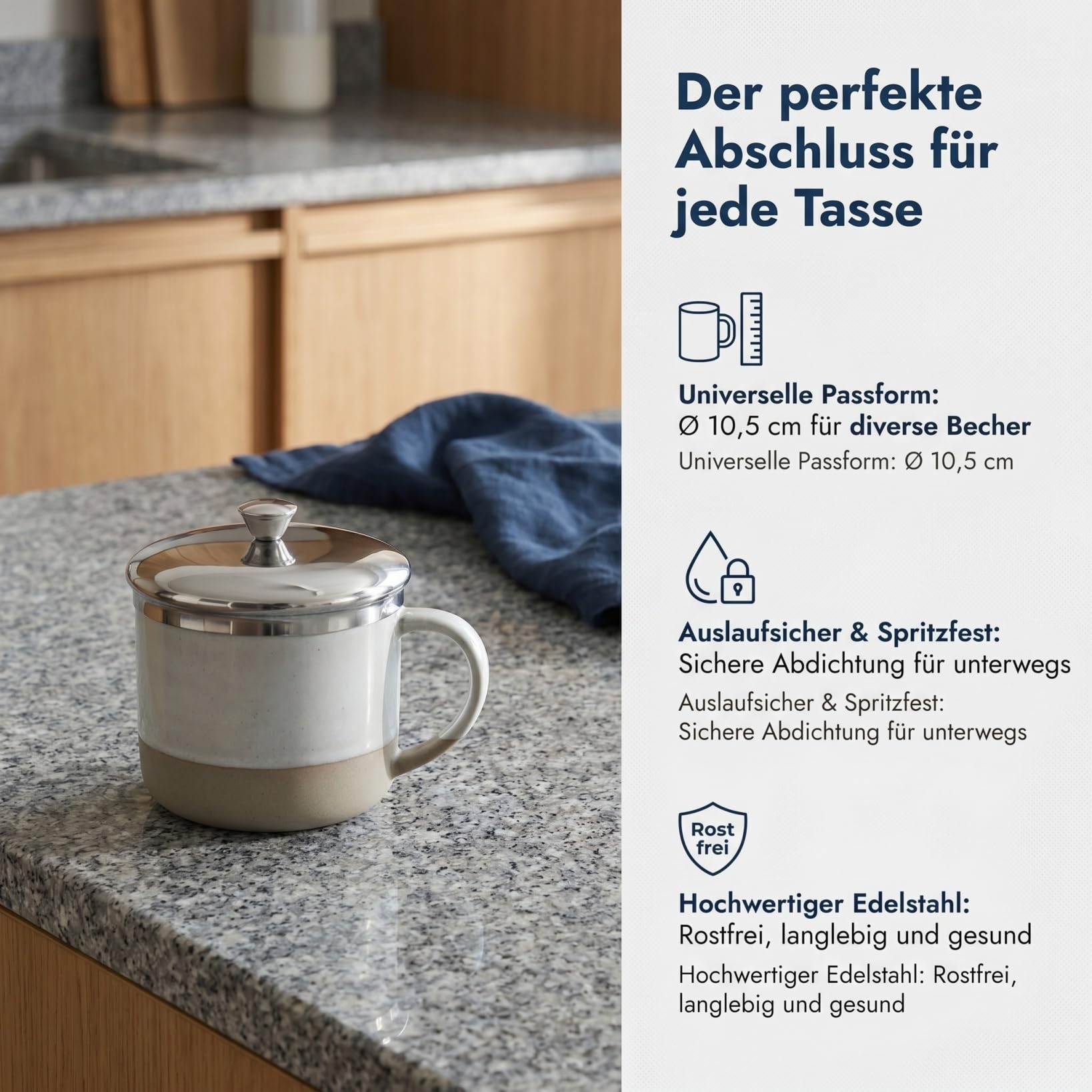 ABOOFAN Coperchio per tazza in acciaio inox, 10 cm, coperchio universale per tazze e borracce anti-schizzi e anti-perdite, ideale per tè, caffè e bevande, design pratico e moderno
