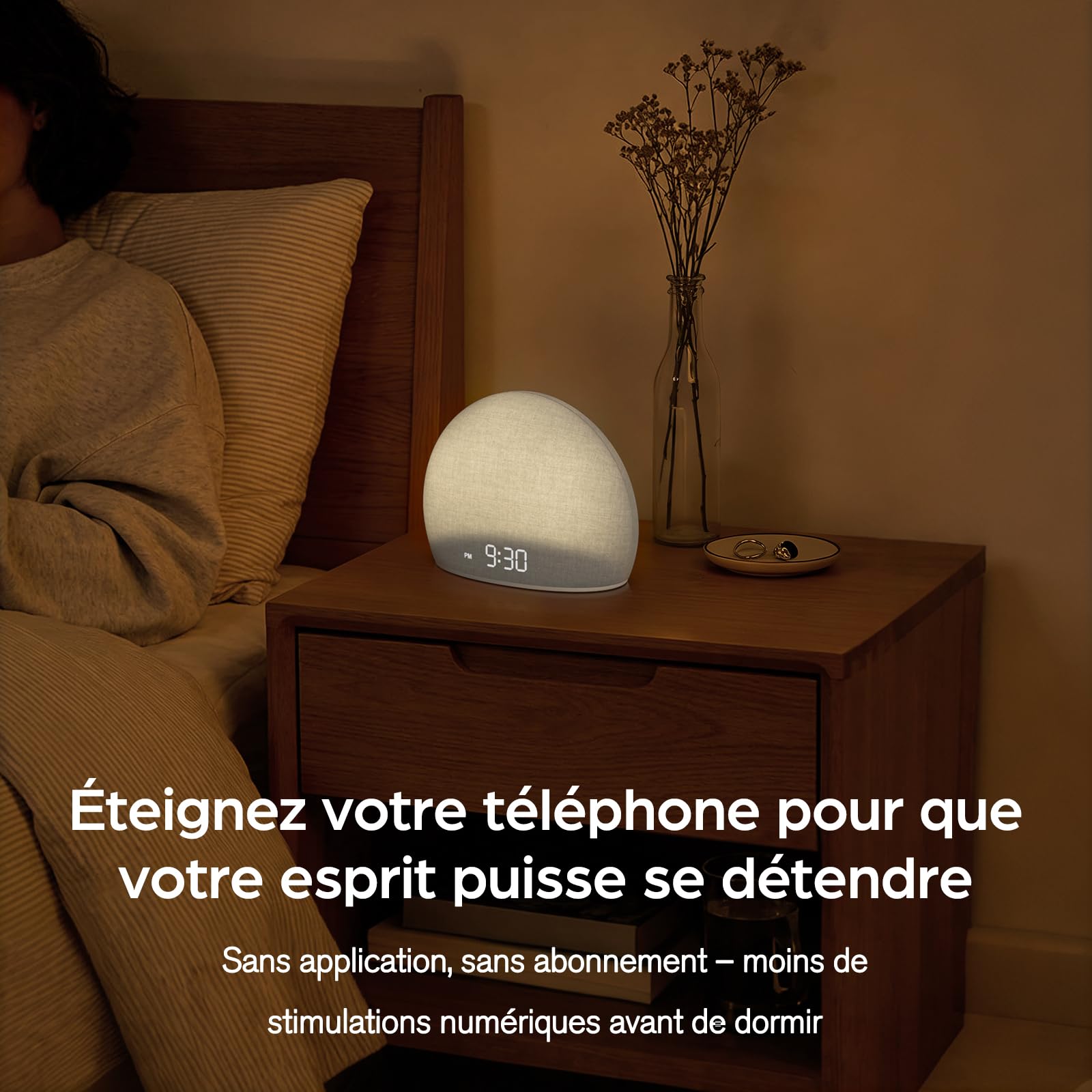 DOUMOSH Réveil Lumineux Sunrise, Machine à Bruits Blancs pour Chambre | Lumière d’Aube Naturelle avec Sons Doux, 20 Sons Relaxants, Affichage Réglable, Design sans Écran