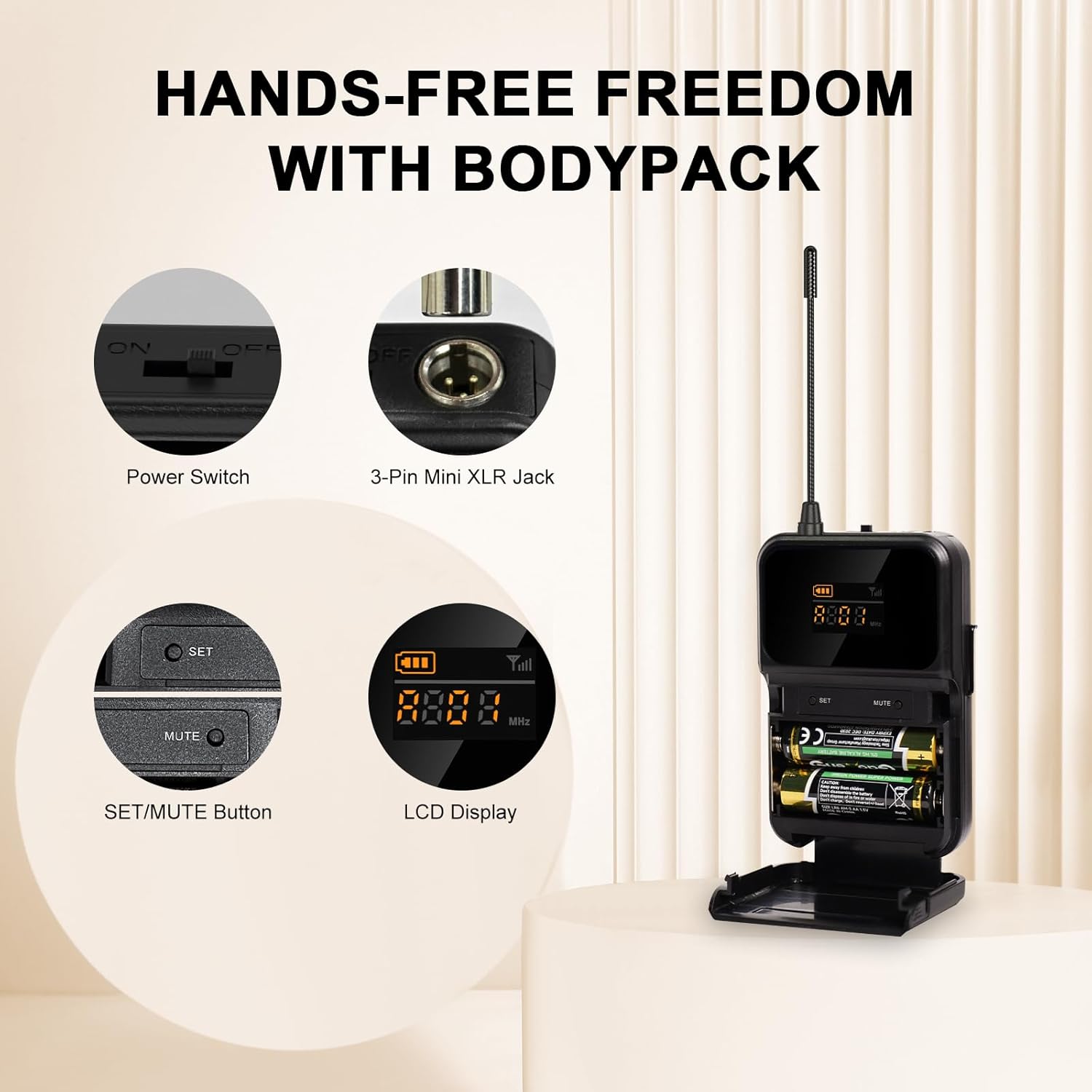 4-Channel Wireless Microphone System,UHF Cordless Mic Set w/ 4x10 Frequencies, 200ft, 2 Handheld Dynamic Mics, 2 Bodypacks & Headset/Lapel Microphones for Singing, Karaoke, DJ (MWM-41-2H2B) - Image 5