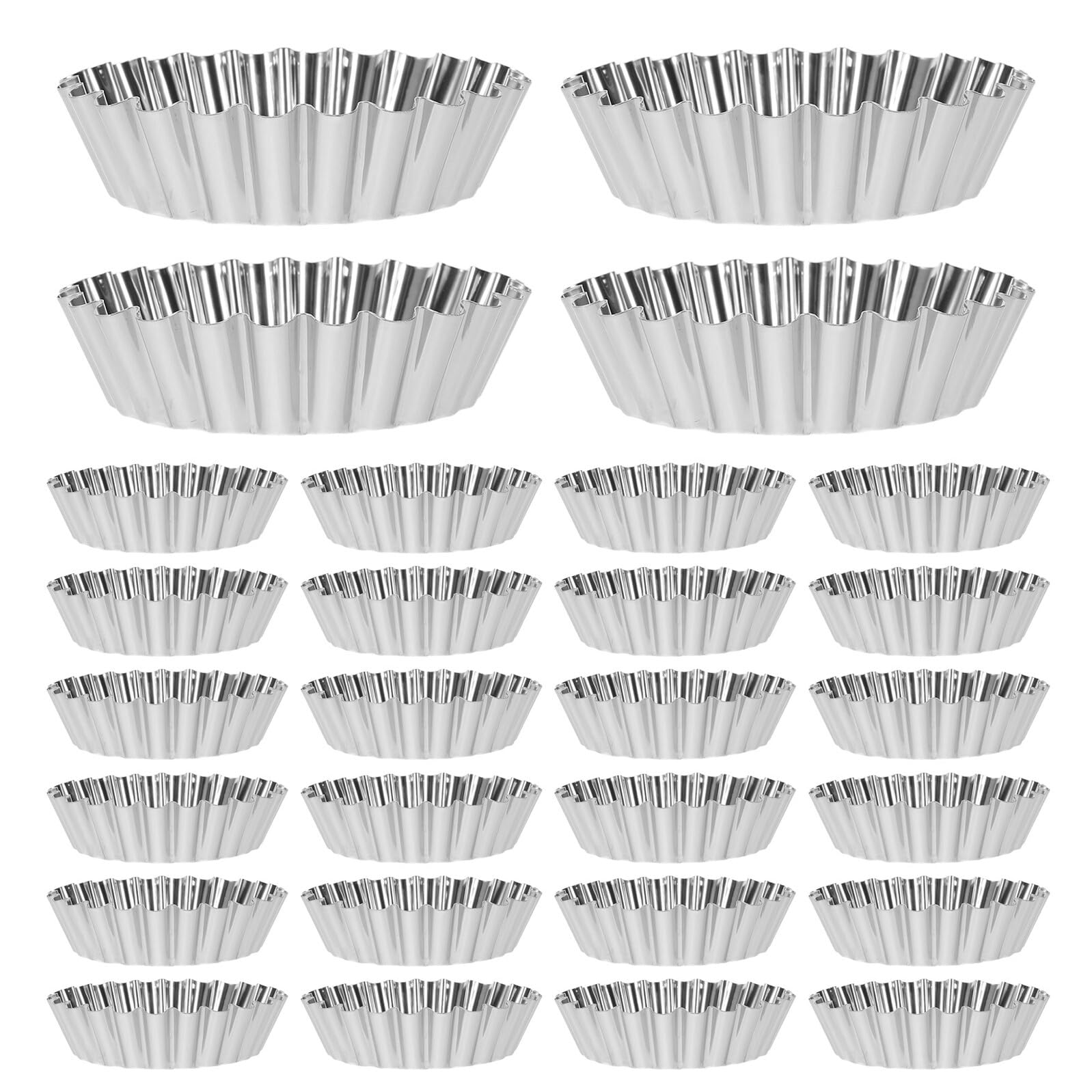 30 Piezas moldes para tarta de huevo moldes de acero inoxidable Silver