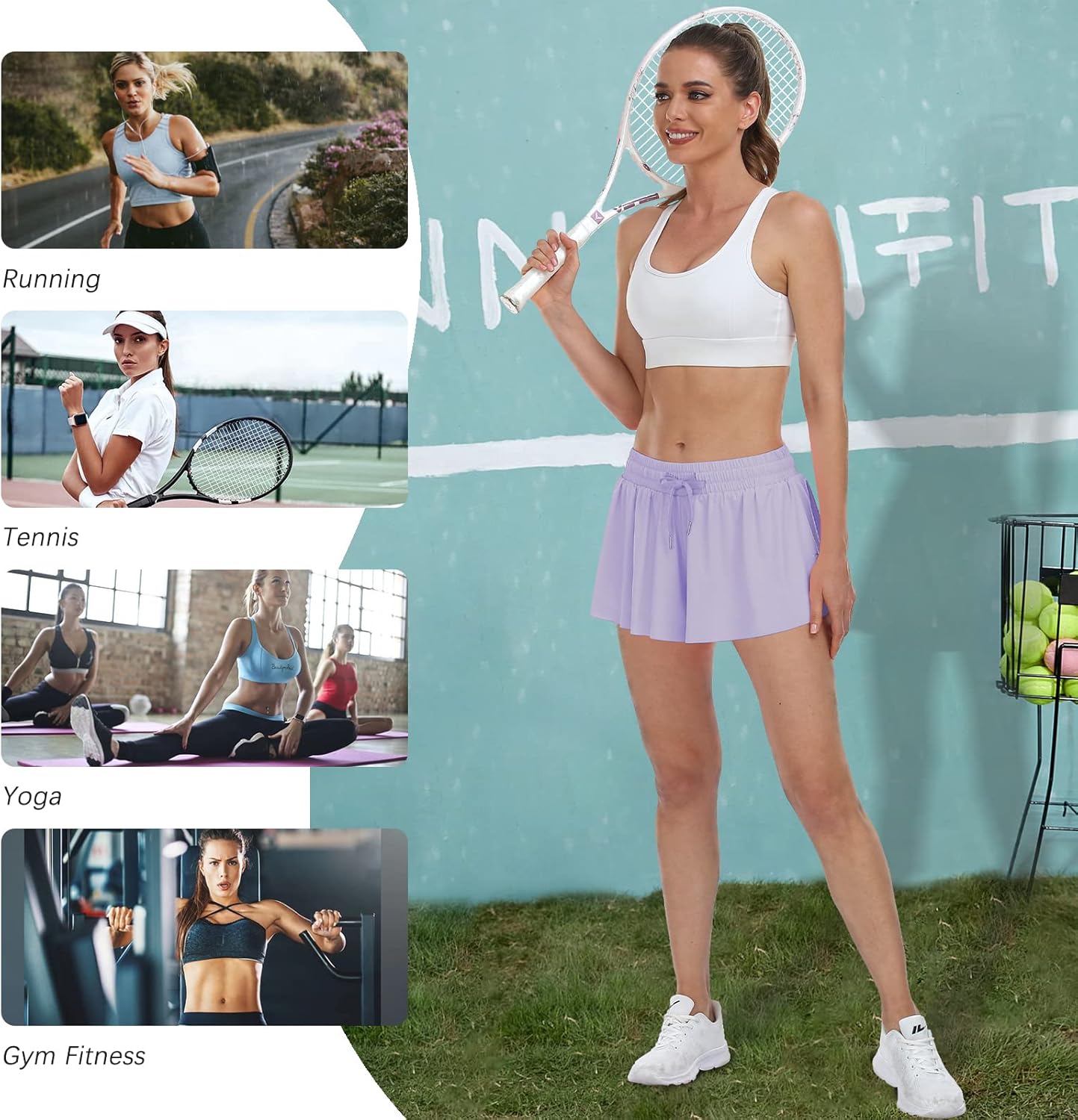 Womens 2 in 1 Flowy Athletic Shorts with Pocket Butterfly Running Workout Shorts Sweat Spandex Lounge Gym Yoga Summer Skirts - Image 4