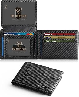 RUNBOX Slim RFID Leather Wallet for Men - 2 ID Windows, 15 Card Slots, RFID Blocking, Gift Box Included