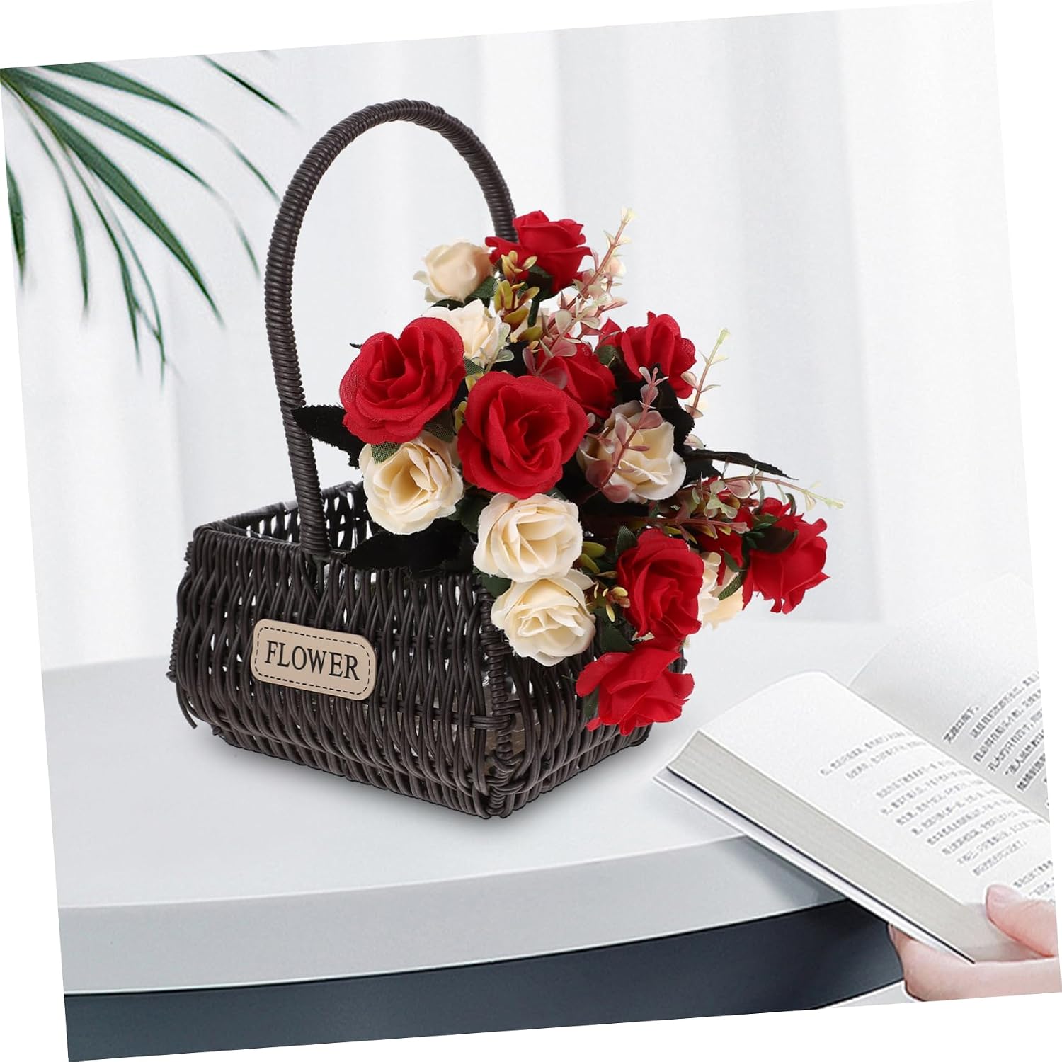 MERRYHAPY Versatile Handheld Flower Basket Rattan Woven Rustic Flower Girl Basket for Wedding Home Decor