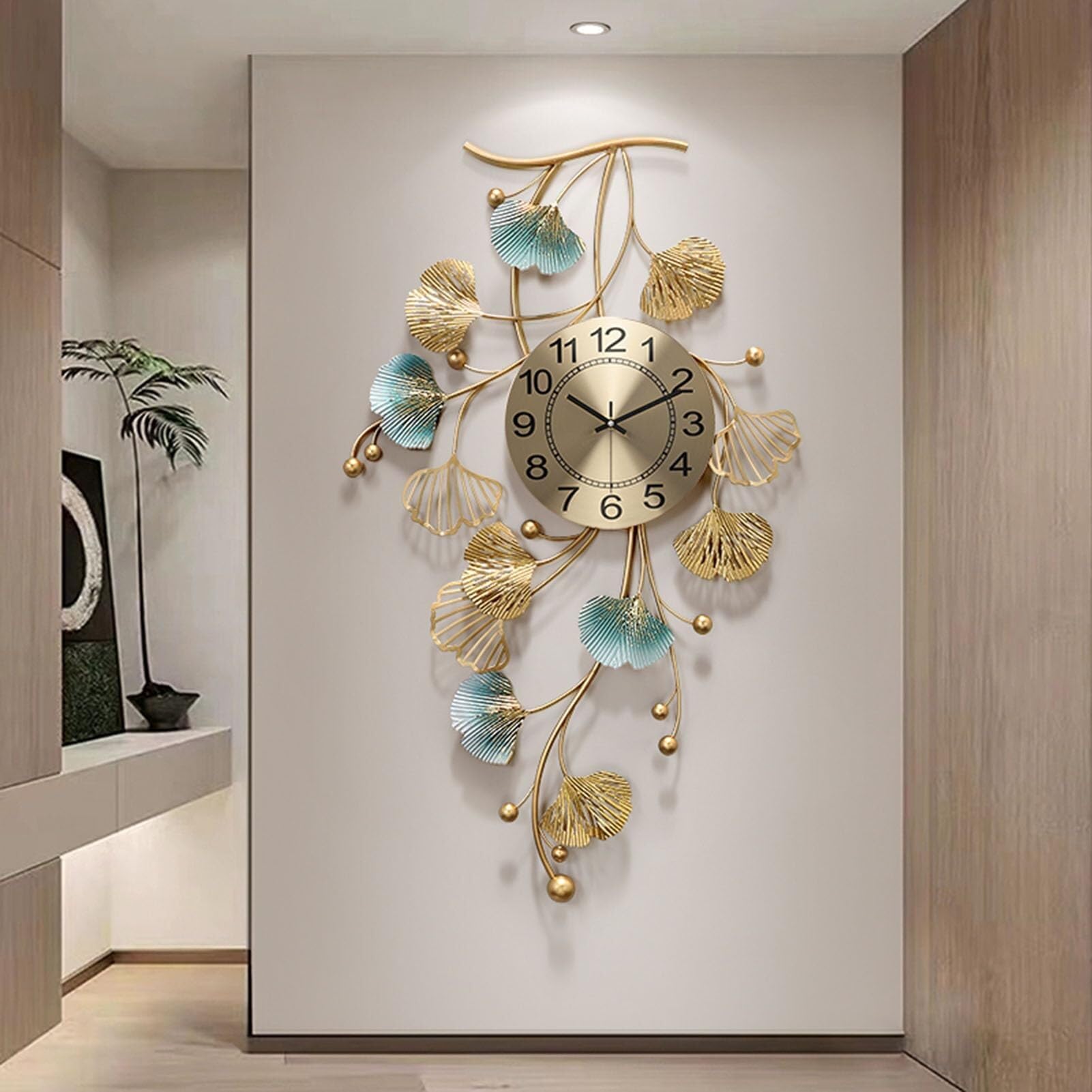 Orologio Da Parete Metallico Ginkgo Biloba - Design Moderno, Silenzioso, 83x48cm - Foto 11