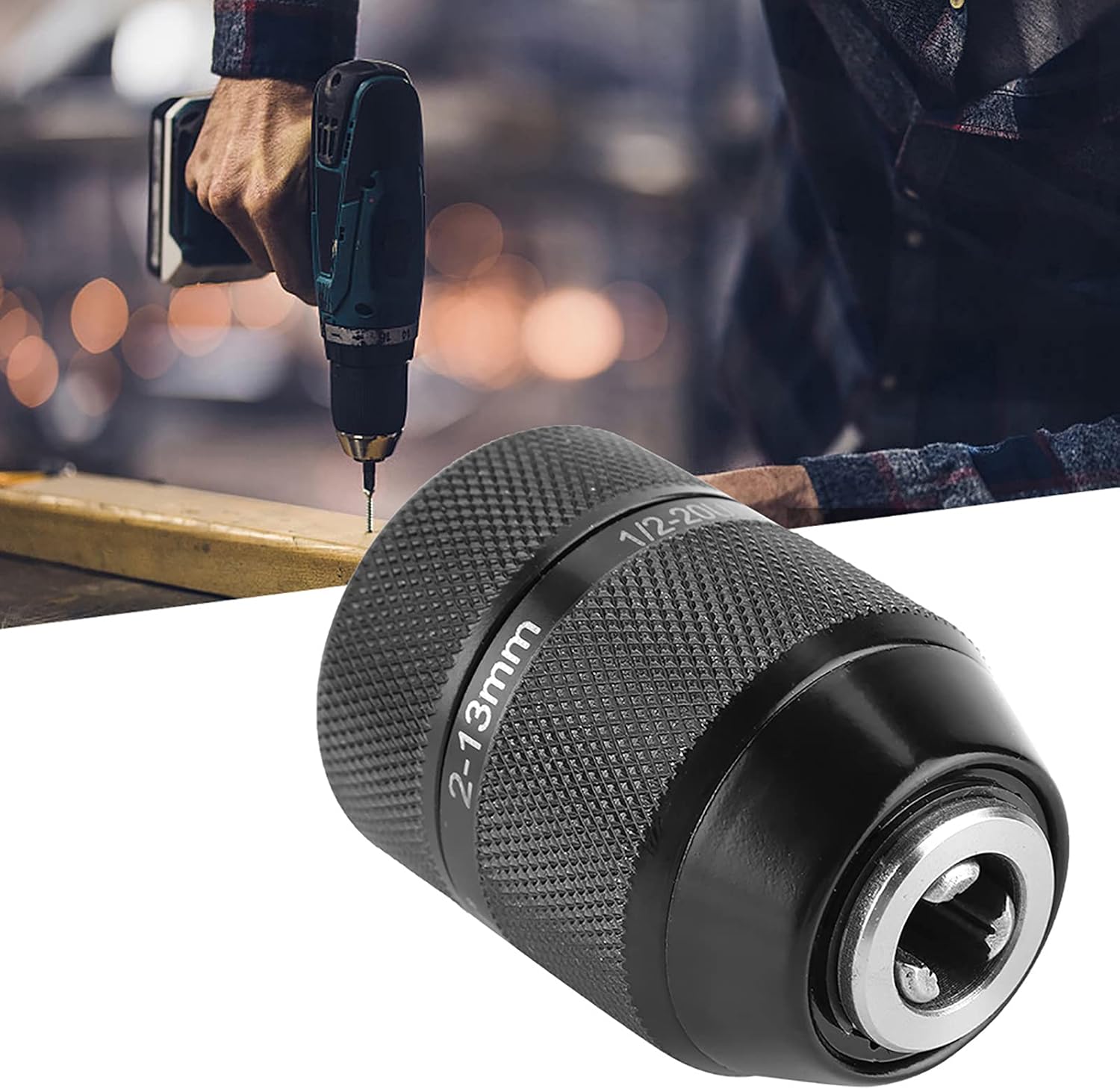 2-13mm Capacity Keyless Drill Chuck Adapter, 1/2-20UNF Mount Big Hole Thread Impact Quick Change Conversion Tool for Air Impact Wrench