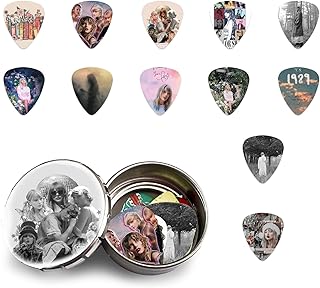 12 Packs Guitar Picks with Tin Box Tay-lor Fans Love 0.71mm Celluloid Guitar Pick for Acoustic Guitar, Violin, Ukulele, Bass