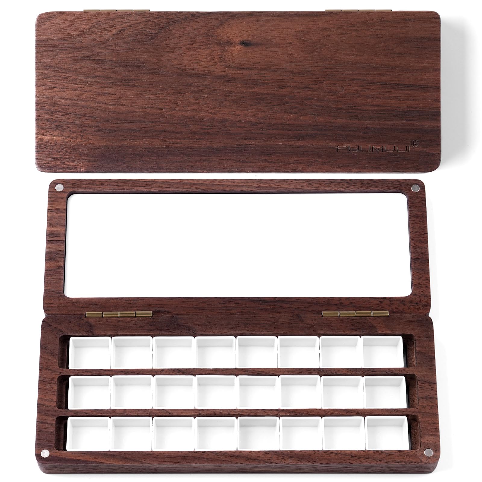 Palette aquarelle en bois noble boîte vide 24 demi-godets pour artistes