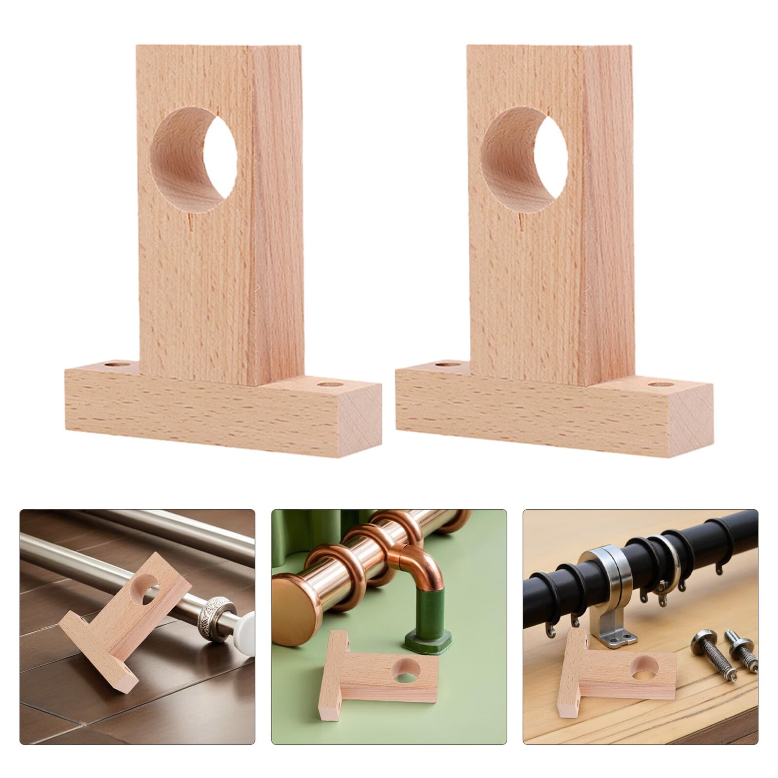 Happyyami Supporti per Bastoni per Tende in Legno 4 Pezzi, Facile da Installare e Resistente, Adatti per Soggiorno e Sala da Pranzo, Diametro Interno 2,5-3cm