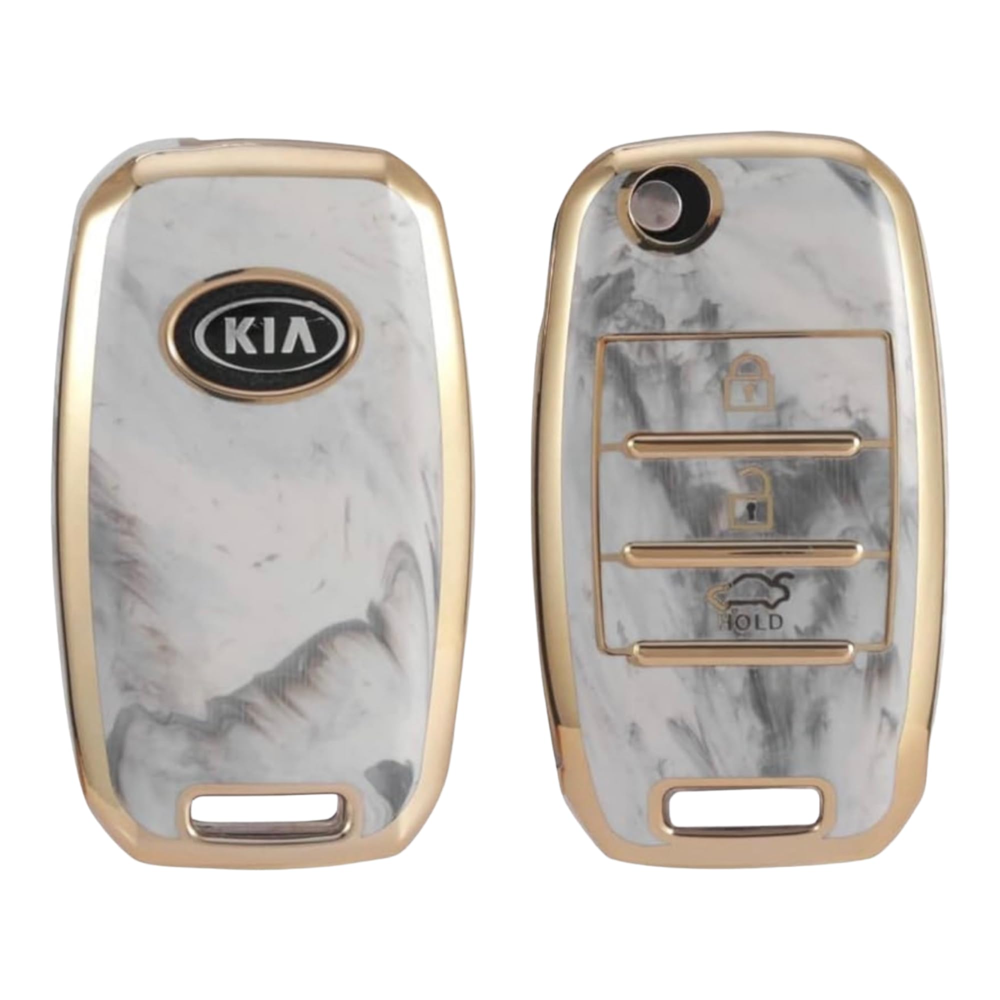 AUTODIFY™ Premium Marble Gold TPU Car Key Cover Compatible for KIA Seltos, Sonet, Carens