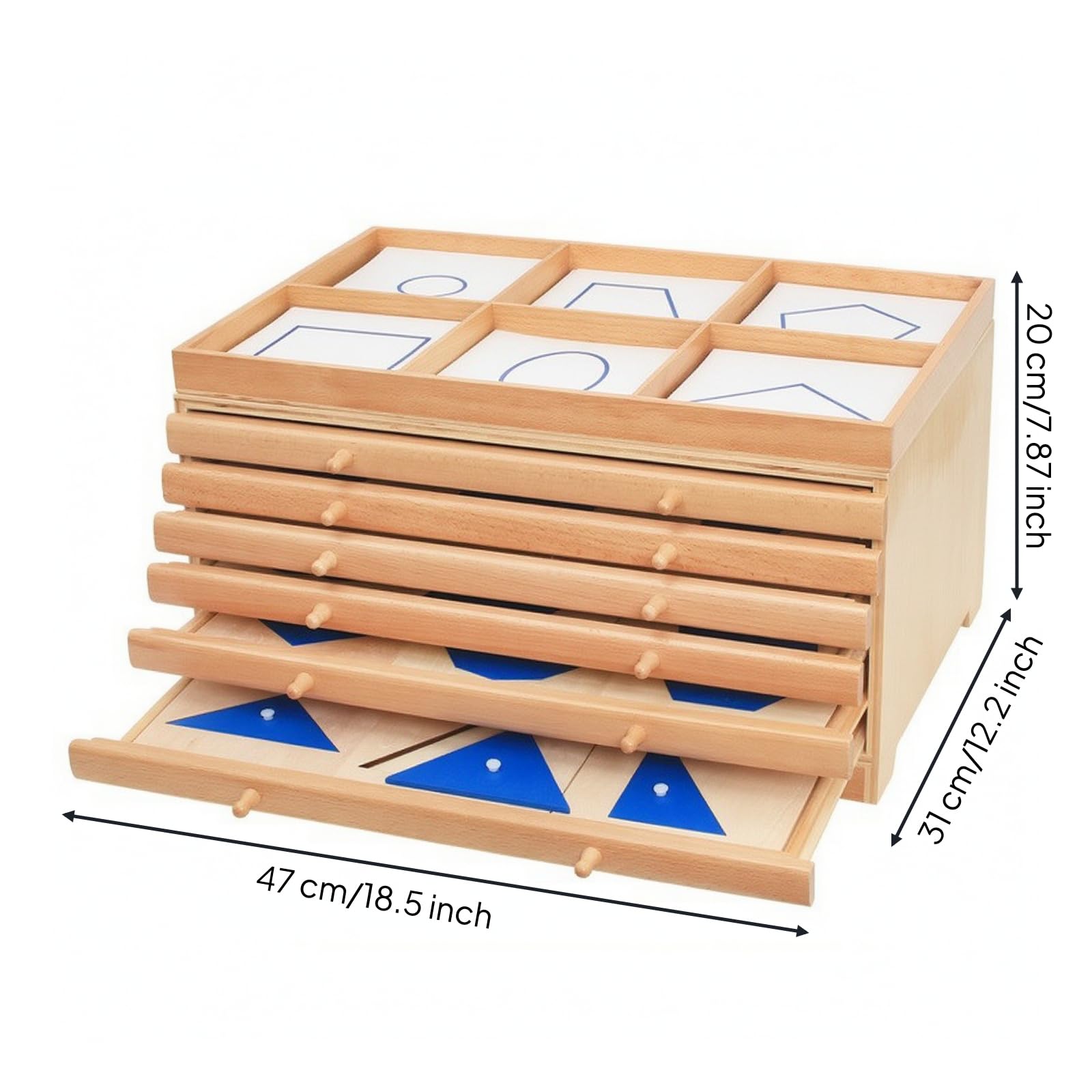 Armadietto delle Forme Geometriche Naturale Mobilino Pedagogico Logico Set di Blocchi di Legno Geometrici per Maestre, Educatori, Asilo Nido