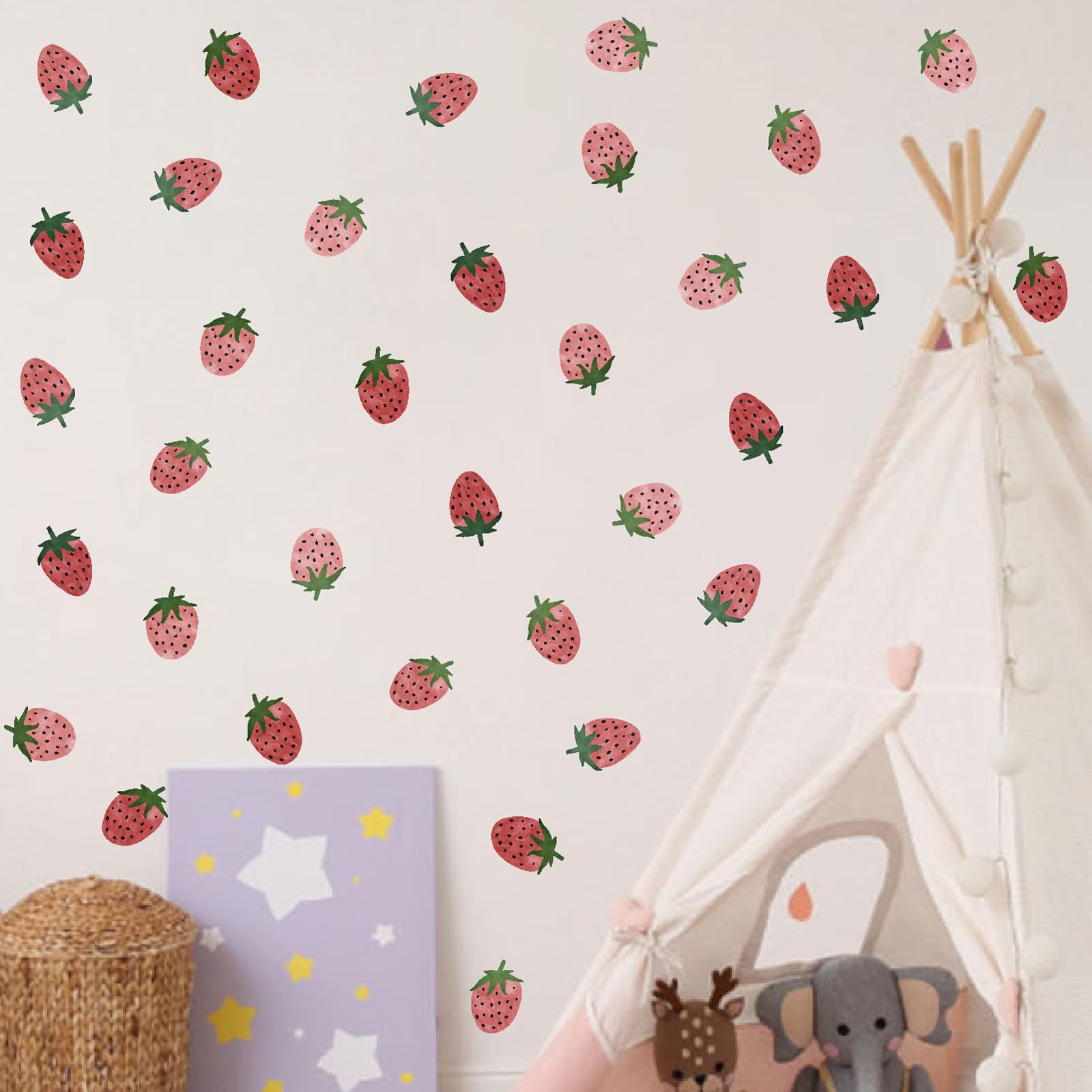 Strawberry Wall Decal Vintage Retro Fruit Wall Stickers Boho Nursery Decals for Wall Strawberries Stickers Removable Boho Wall Stickers for Kids Baby Room Bedroom Kitchen Decor