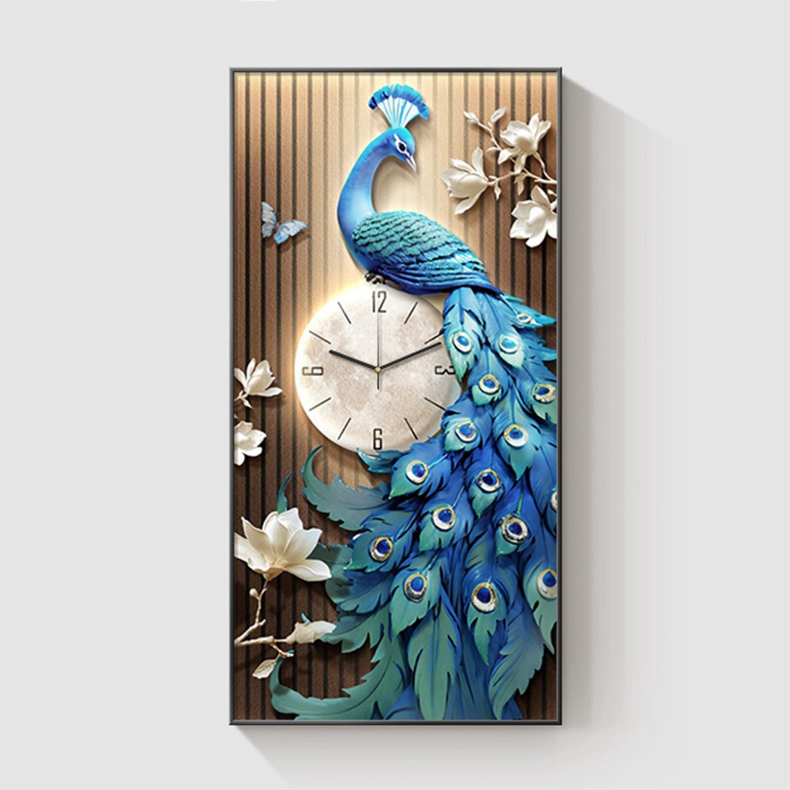 Dekoracyjny obraz z zegarem Dekoracja zegara ściennego Peacock z oświetleniem LED do salonu, 3D rzeźby ścienne, obraz wiszący na ścianie, nietykająca, cicha lampa ścienna, wisząca rzeźba, dekoracja La
