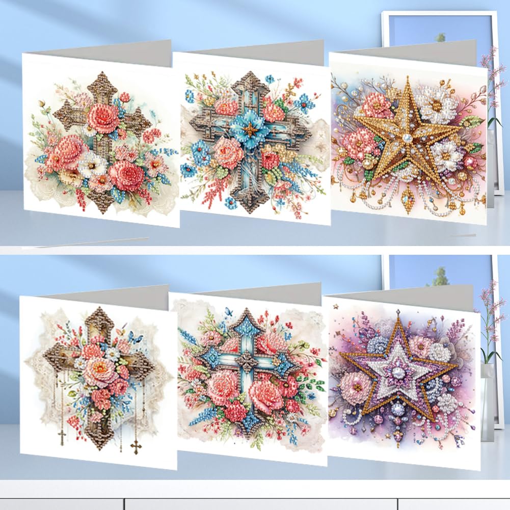 SHEGZHUC Lot De 6 Cartes De Vu0153ux, Peinture Diamant, Motif Lotus, Fleurs Dorées, Cartes D'anniversaire, Cartes De Remerciement, Cartes De Vacances