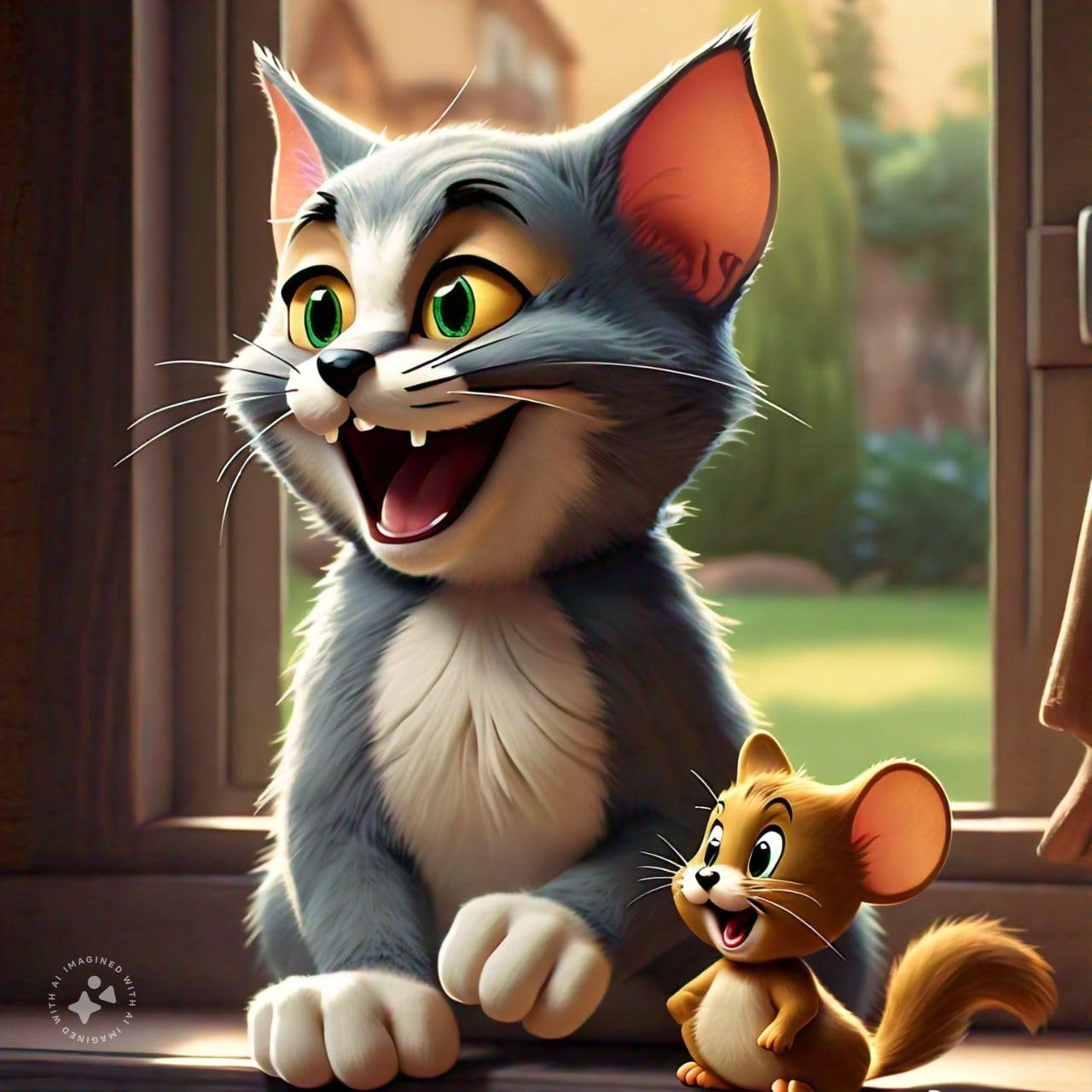 Amy Online Shop Collection Big Tom Small Jerry Friend Wall Sticker for Kids Room Living Room Sticker for Bedroom Wall Decoration Sticker Featuring Cartoon Raccoon and Squirrel Two Cats Smiling