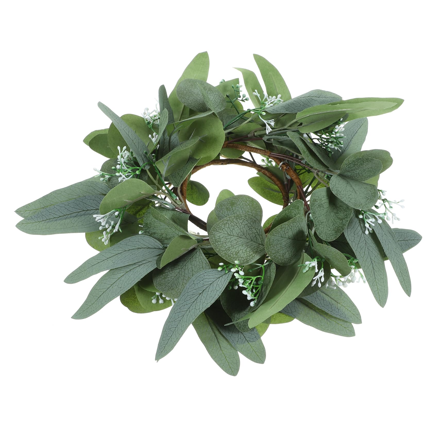 FUNOMOCYA 2 Pcs table Candle Ring ring silk cloth wedding pine Pillar center wreath artificial Leaves the gold decorations bunny pe (plastic) Candle Pack Eucalyptus leaves