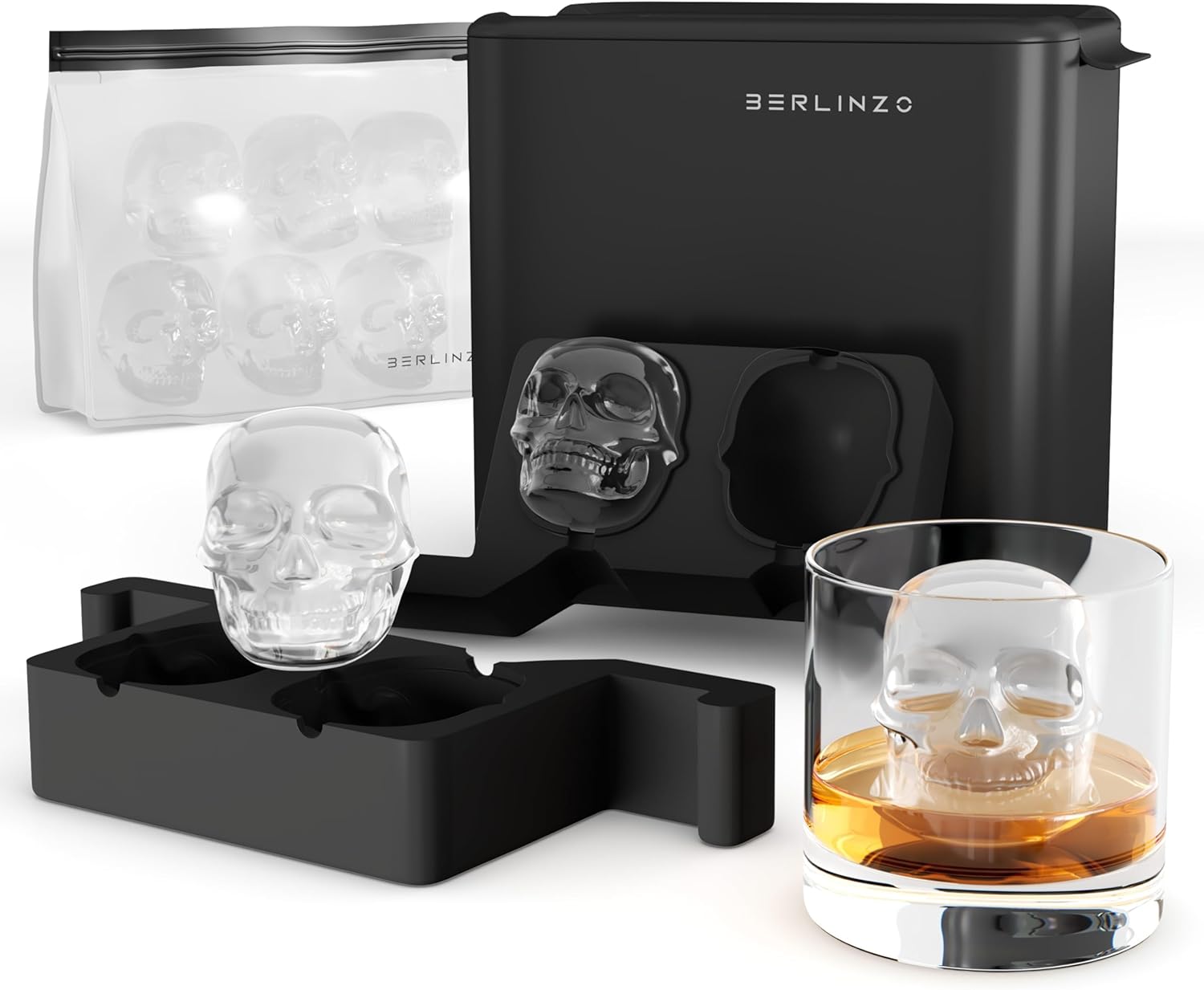 Premium Berlinzo Clear Ice Scull Maker Whiskey Ice Ball Maker Mold