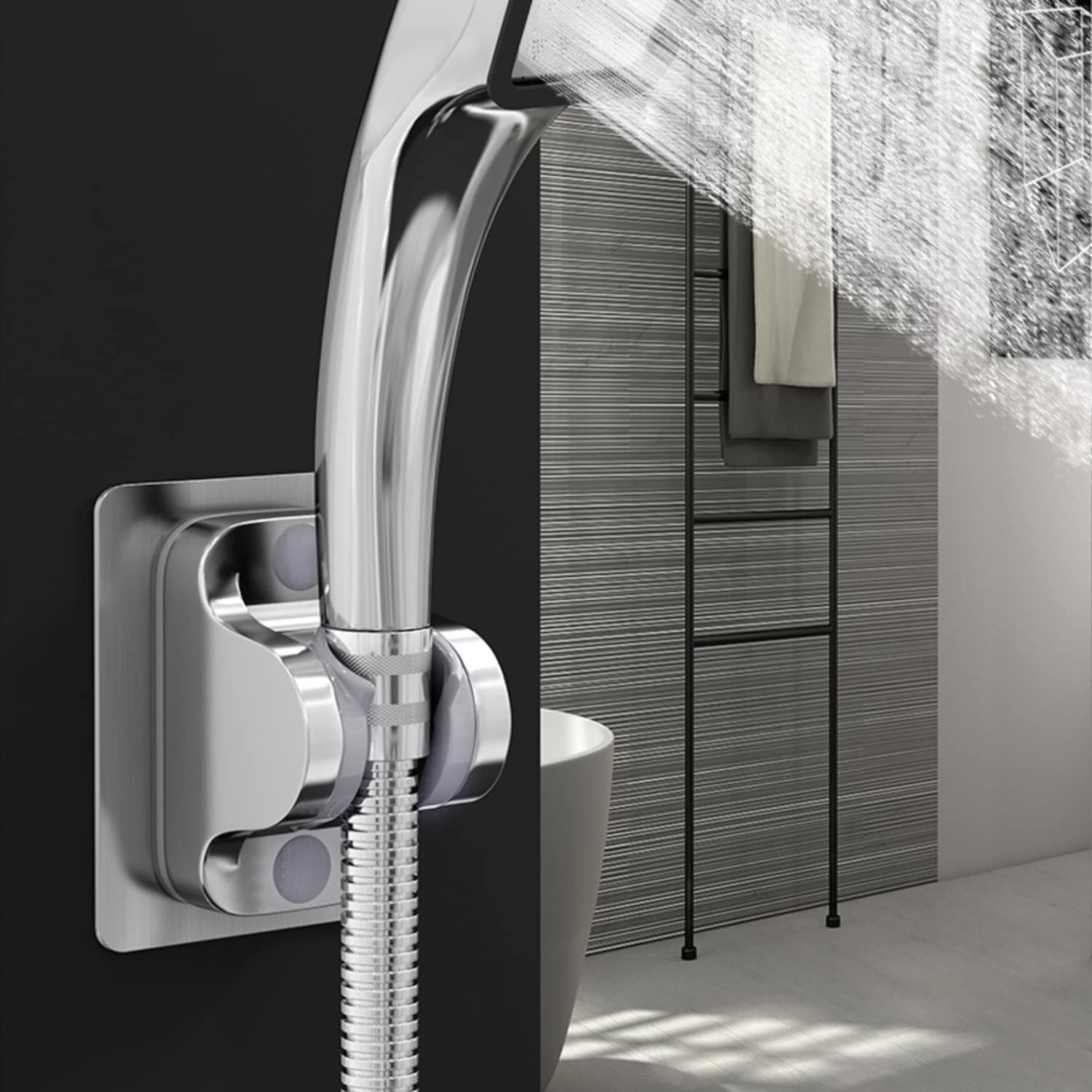 2 Pezzi Supporto Doccia Adesivo Muro Supporto Soffione Soccia ad Angolo Regolabile Impermeabile per Supporto Doccia Muro Hotel Bagno Argento