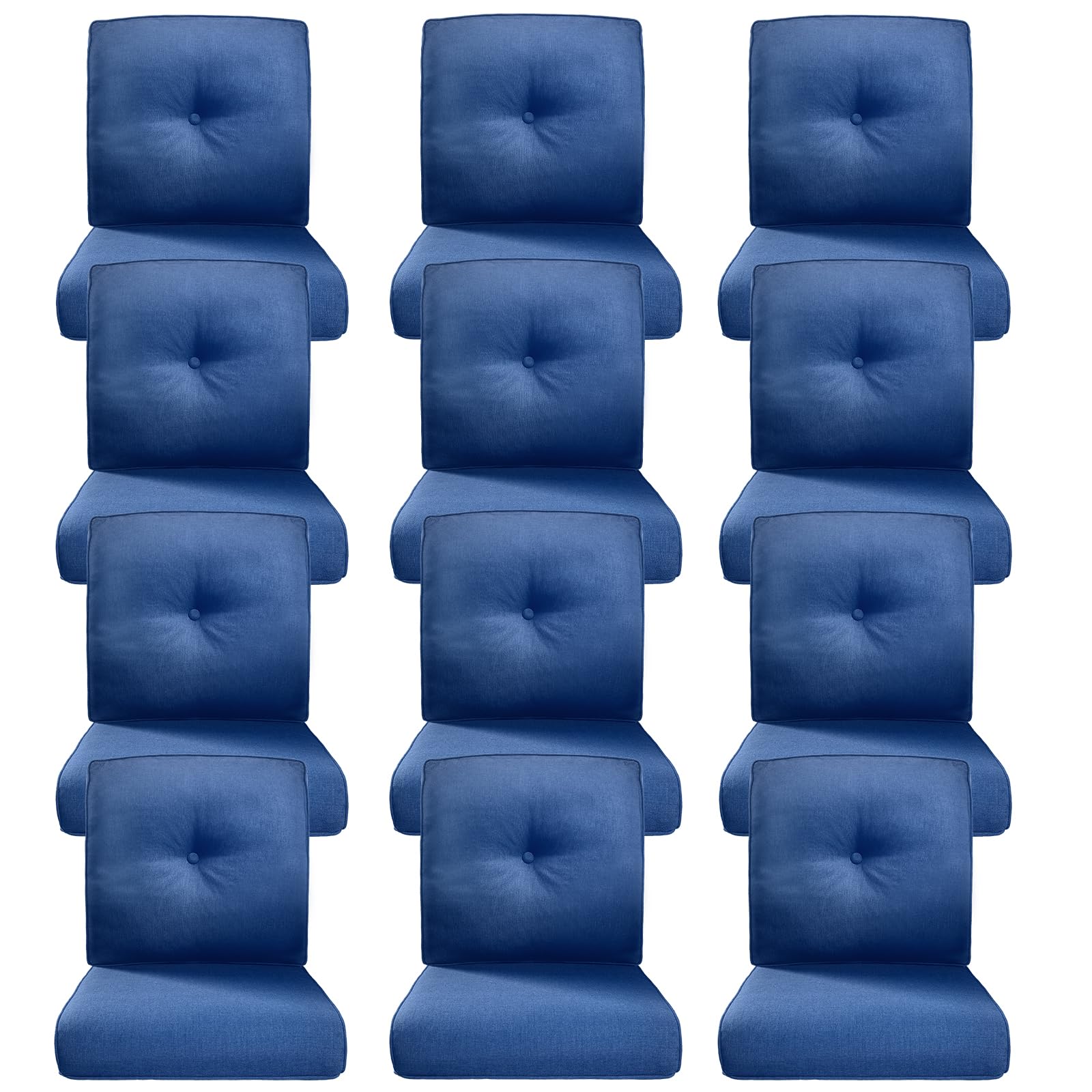 Luxury 4" Thick Outdoor Cushion Set of 12 - 22x24 Patio Furniture Cushions with 28D High-Density Foam, Water-Resistant &amp; Fade-Resistant Fabric, Removable Covers for Patio Furniture Sofa Couch -Blue