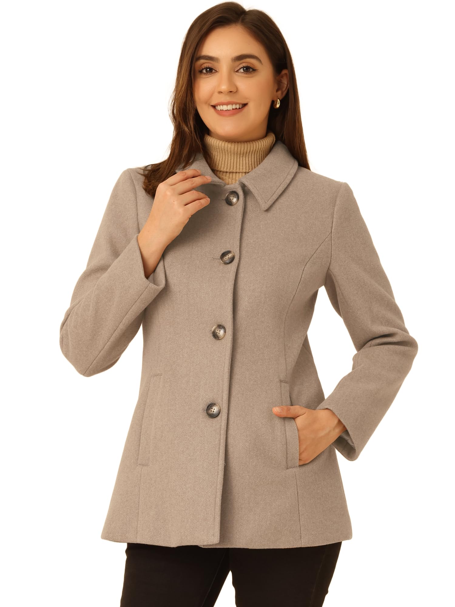 allegra k Womens Work Office Winter Overcoat Single Breasted Point Collar Pea Coat-picture-35