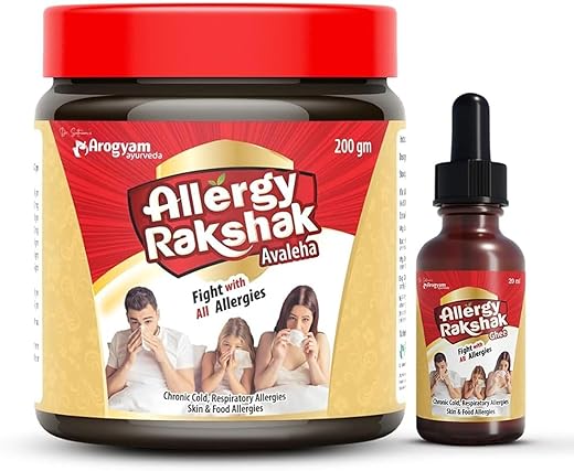 AROGYAM AYURVEDA Allergy Rakshak Avaleha, Immunity Booster, Chyawanprash And Allergy Rakshak, Ayurvedic Ghee Nasal Drop Combo