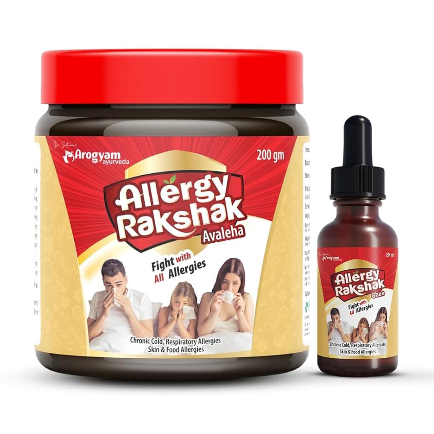 AROGYAM Allergy Rakshak Avaleha, Immunity Booster, Chyawanprash And Allergy Rakshak, Ayurvedic Ghee Nasal Drop Combo