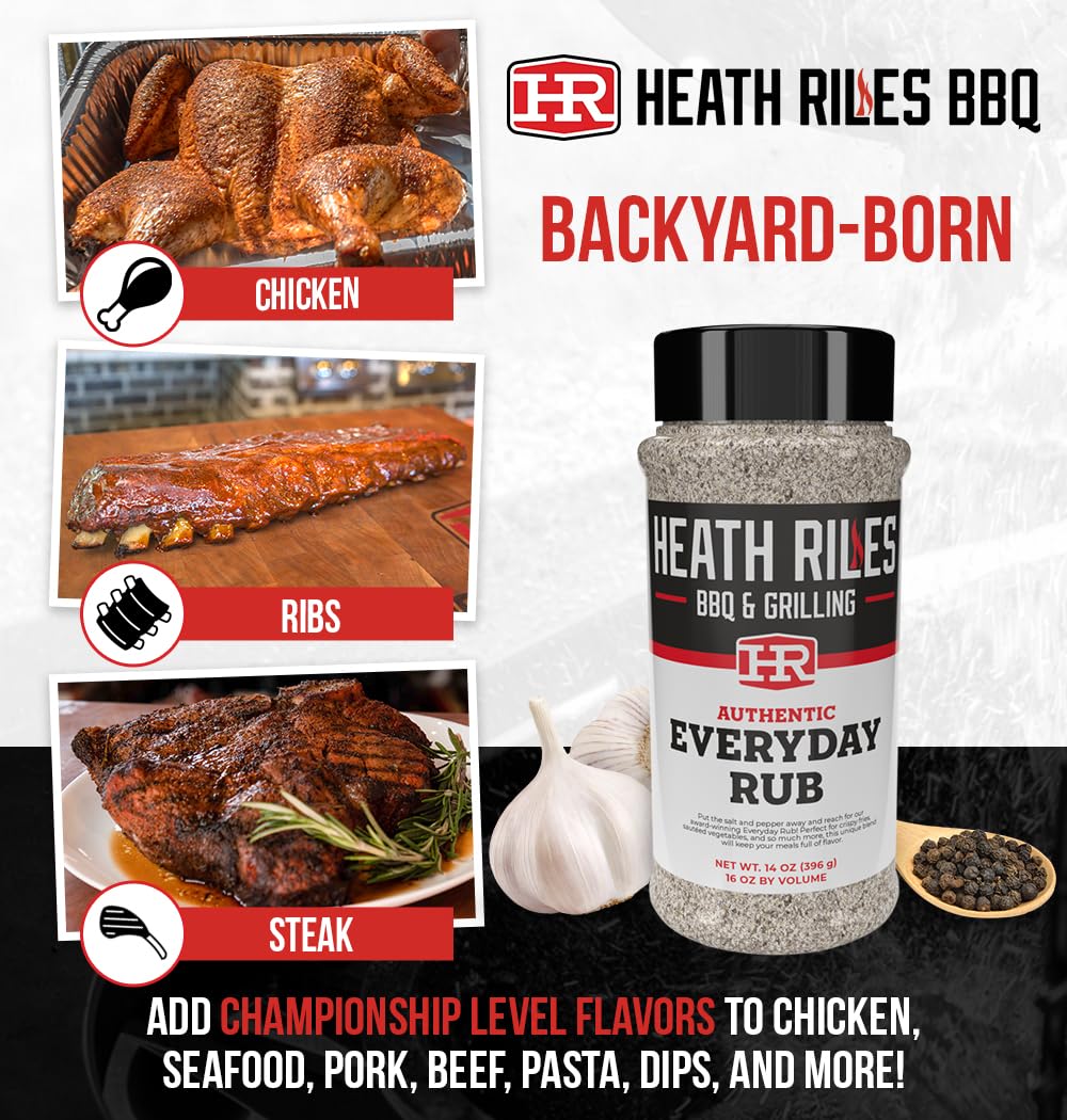 Heath Riles BBQ Rub - Everday All-Purpose Seasoning, Champion Pitmaster Recipe, Legendary Rubs For Smoking & Grilling, 80+ BBQ Championships, 2 lb./32 oz