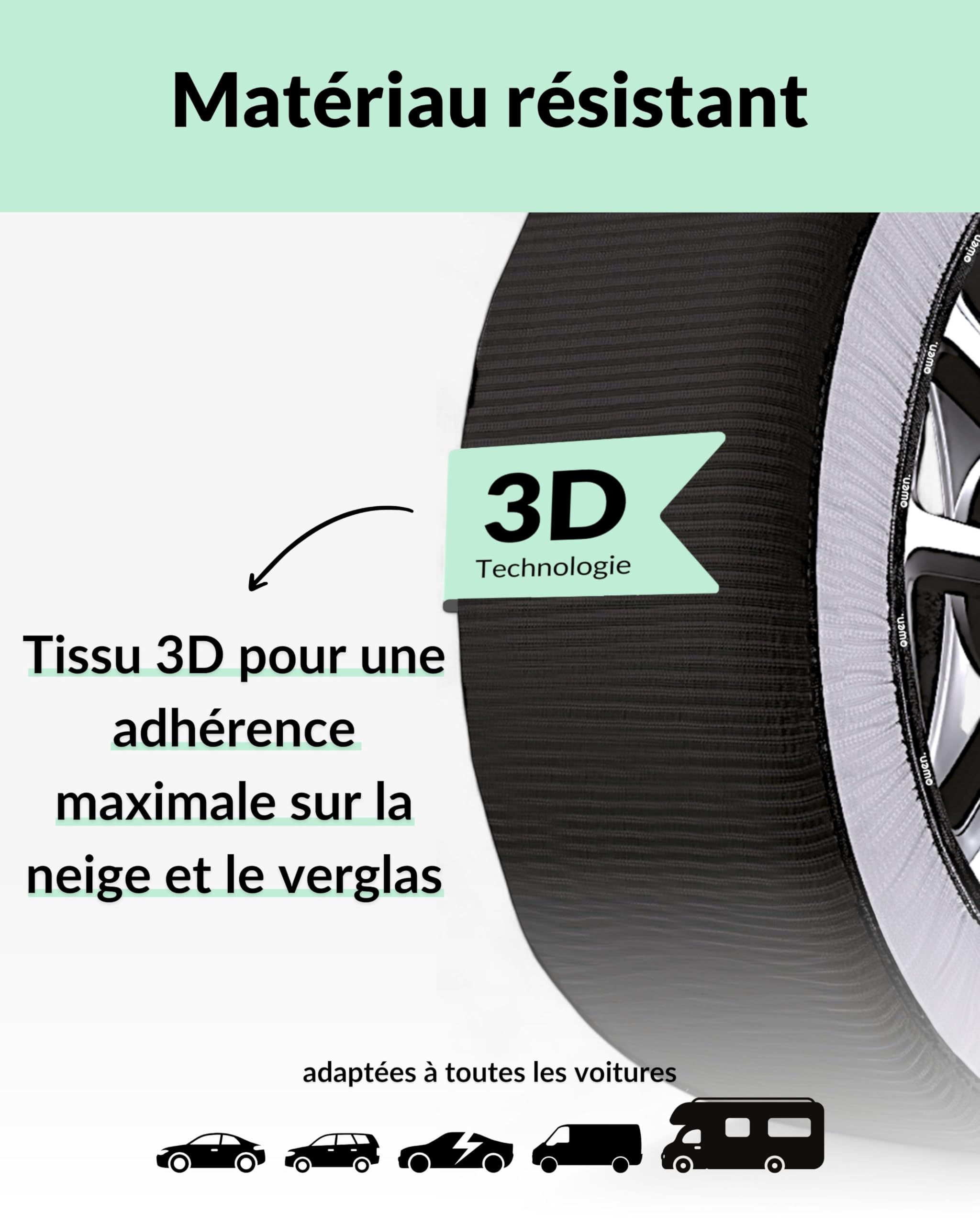 OWEN chaînes à neige textiles XS-XXL | Lot de 2 | Homologuées EN 16662-1 | Tissu 3D breveté pour traction maximale sur neige et glace | Protection ABS/ESP | Montage facile en 2 minutes (M)