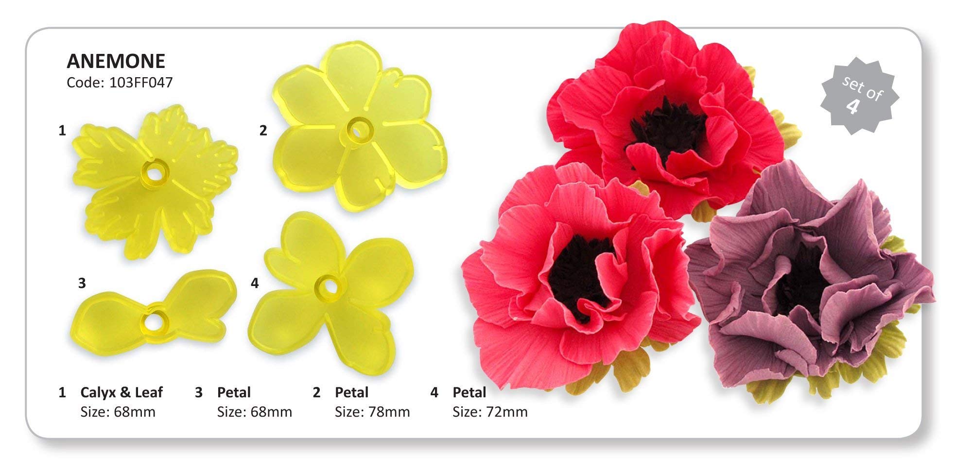 JEM Anemone Fondant Cutters, for Cake Decorating, Set of 4