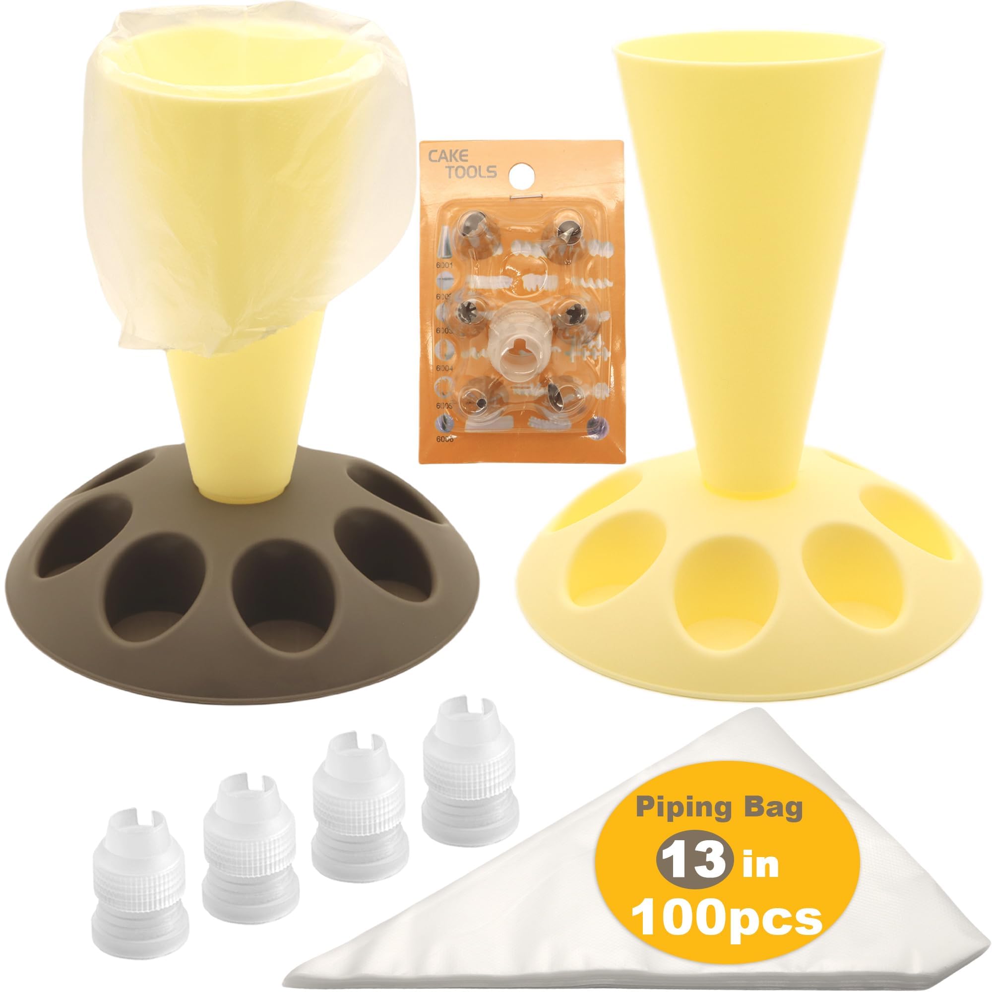 Paquete de 2 soportes para bolsas de pastelería – Soporte para bolsas de pastelería para llenar, soporte para bolsas de glaseado, soporte para bolsas de pastelería con 8 ranuras para boquillas