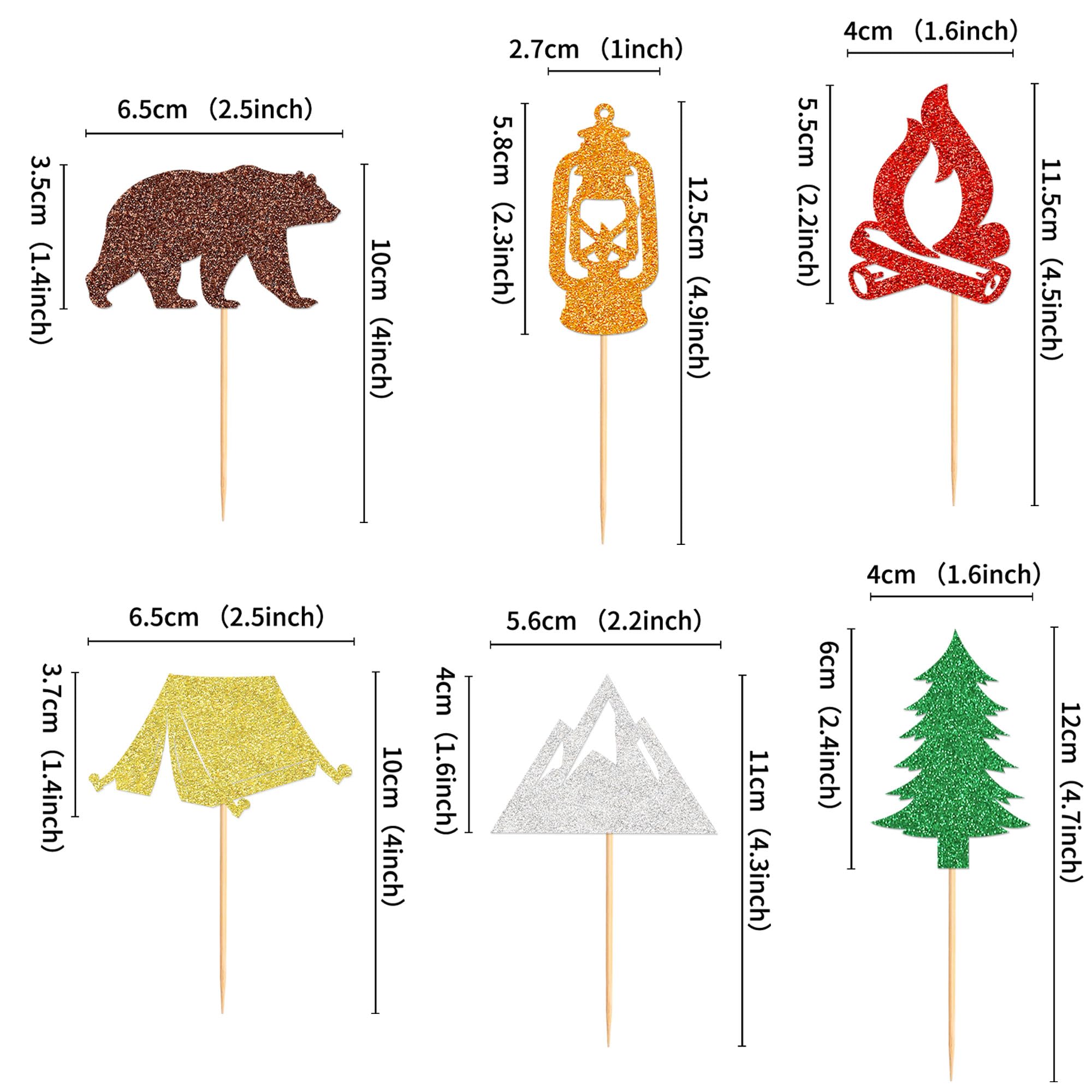 Ercadio 30 PCS Camper Themed Cupcake Toppers - Tree Bear Tent Bonfire Peak Cake Picks - Camper Cake Decorations for Weekend Outdoor Lumberjack Theme Birthday Party Supplies