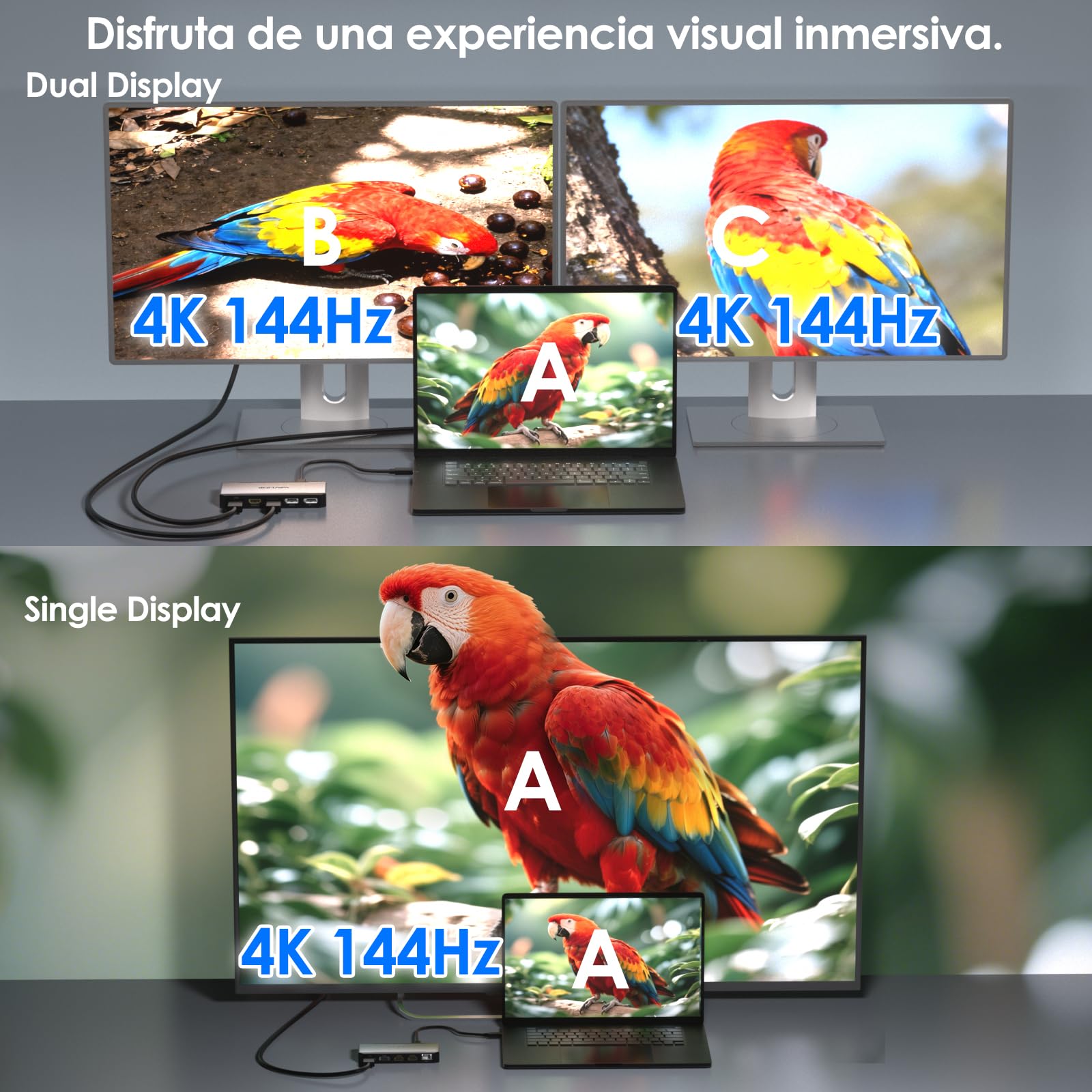 WAVLINK Estación de Acoplamiento USB C, Base para 4 monitores con Doble DP, Doble HDMI, Entrada PD de 100 W, Ethernet 5G, Solo para Sistemas Windows: se Requiere un Host USB 3.2
