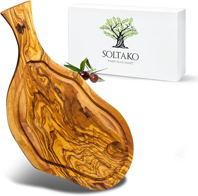 SOLTAKO Olive Wood Chopping Board, Olive Wood Cutting Board, Handmade Cheese Board, Rustic Serving Platter, Serving Board, Sturdy Wooden Chopping Boards (Approx. 43-45cm)