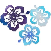 GLASSWINDS 3Pcs Metal Hibiscus Flower Wall Art Hawaiian decor, Rustic Tropical Floral Wall Decor Hibiscus Decor, Tropical Plant Plaque, Floral Wall Decoration for Home Office Bedroom Living Room