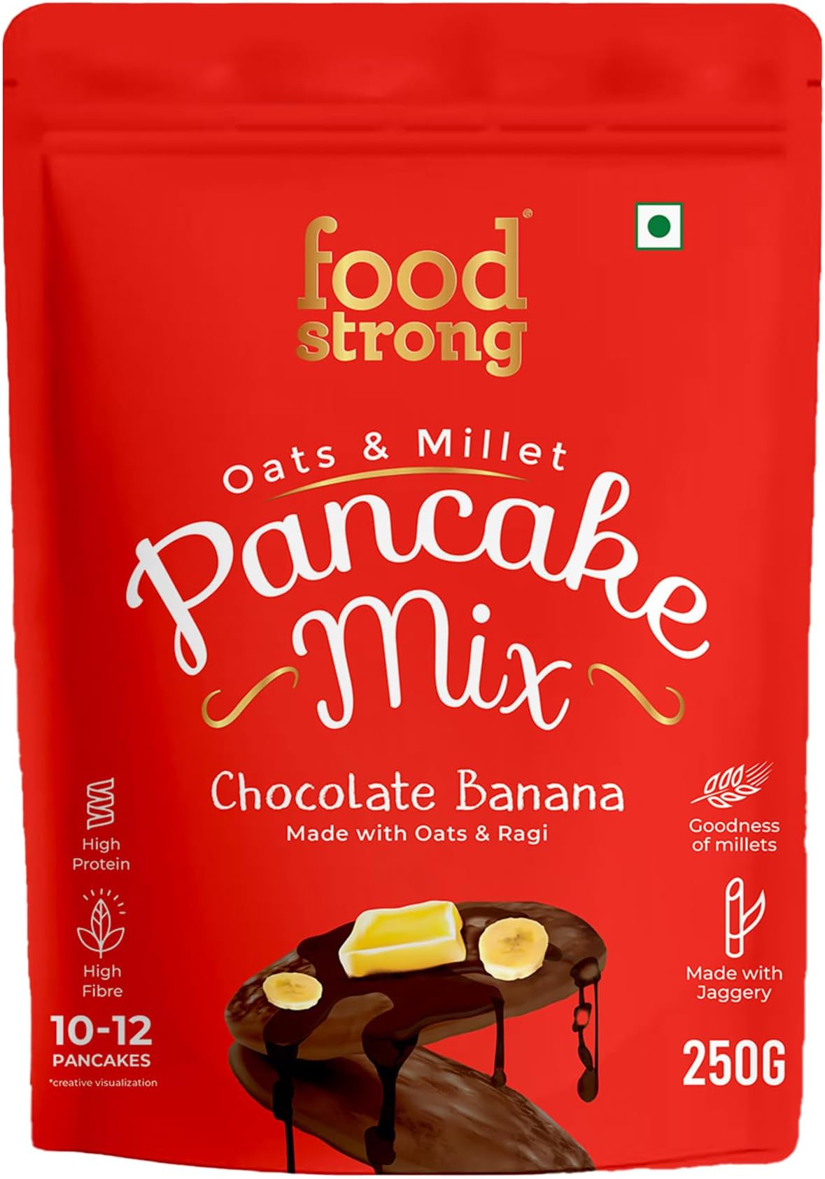 Foodstrong Oats and Millets Chocolate Banana Pancake Mix, High Protein & Fibre, No Maida, No Refined Sugar - Made With Jaggery, Eggless Instant Breakfast Mix 250 g