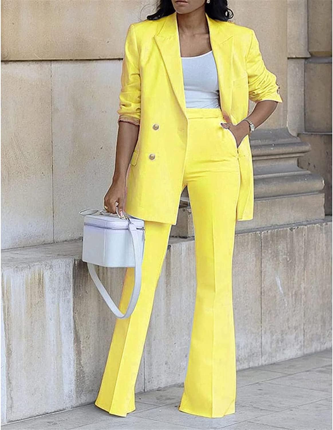 Generisch Elegante traje de negocios para mujer, pantalones de negocios, chaqueta de dos piezas, traje de moda casual, conjunto de pantalones de pierna ancha, chaqueta de traje, traje de pantalón para