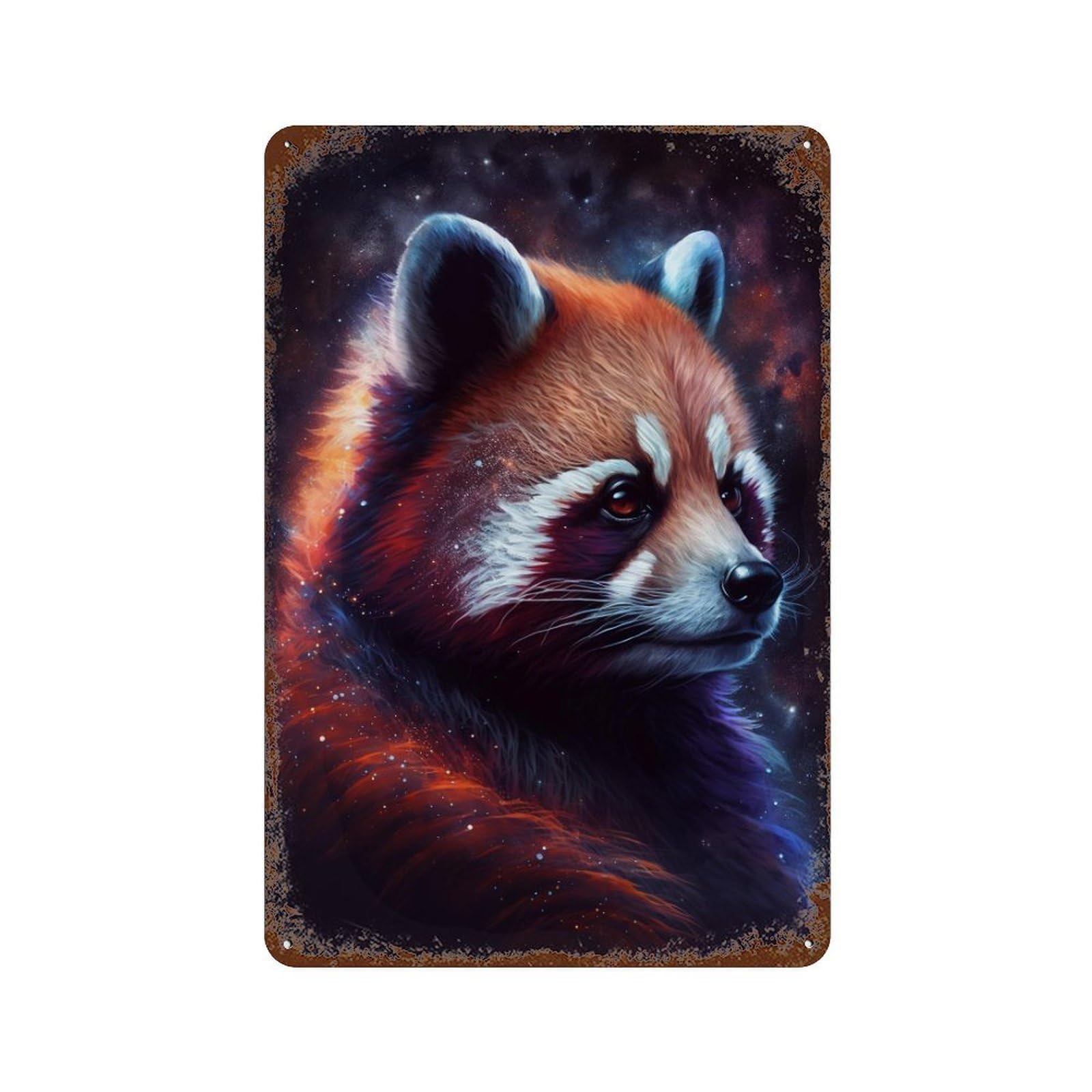 Cosmic Red Panda Portrait-3 11.8"x7.9" Vintage Rust Metal Sign, Shabby Chic Decor for Cafe, Home Bar And Lounge Decor